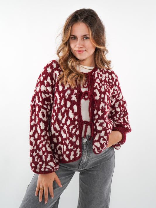 Knit Cardigan Leo Triple Bow - Dark Berry