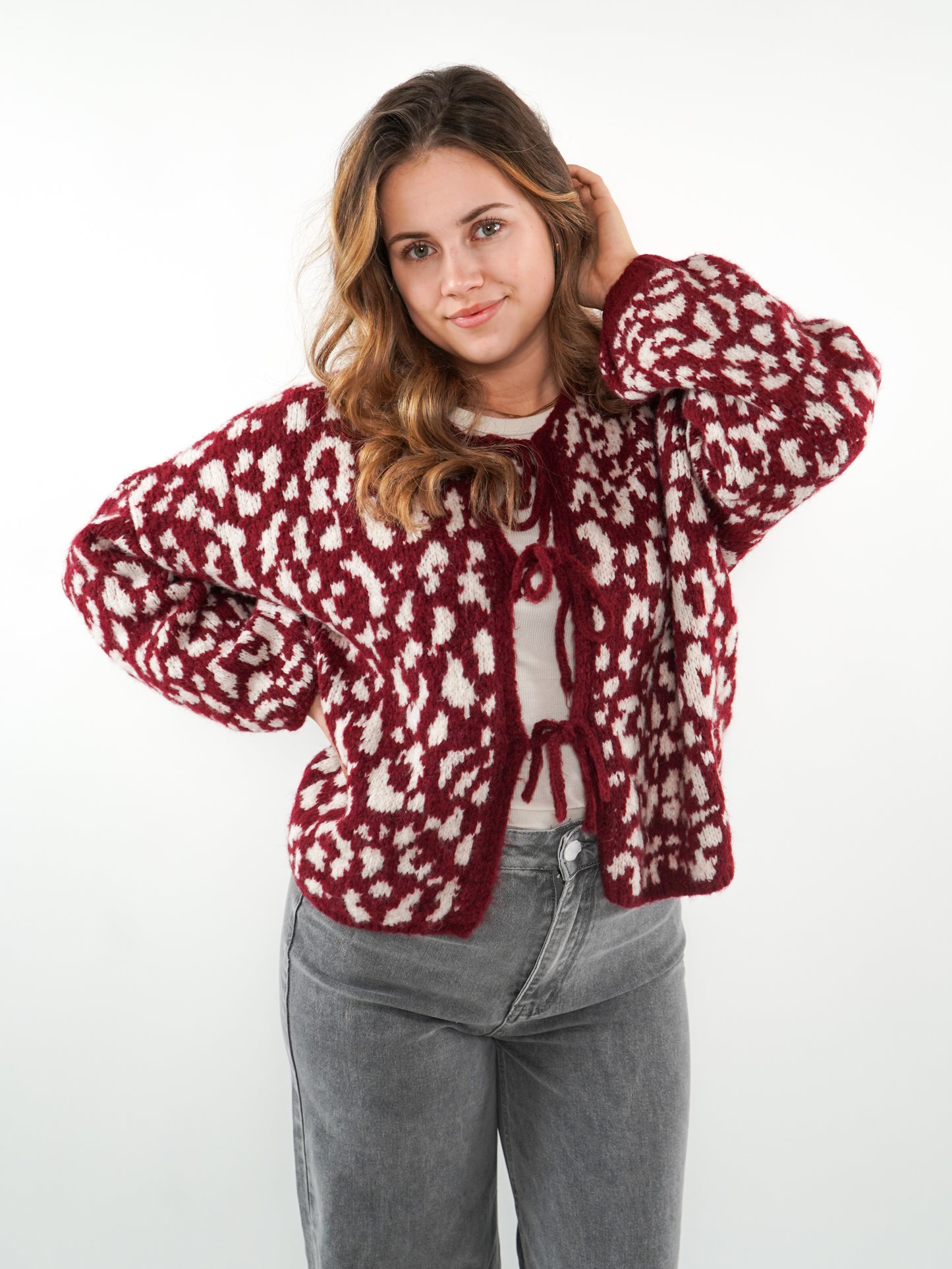 Knit Cardigan Leo Triple Bow - Dark Berry