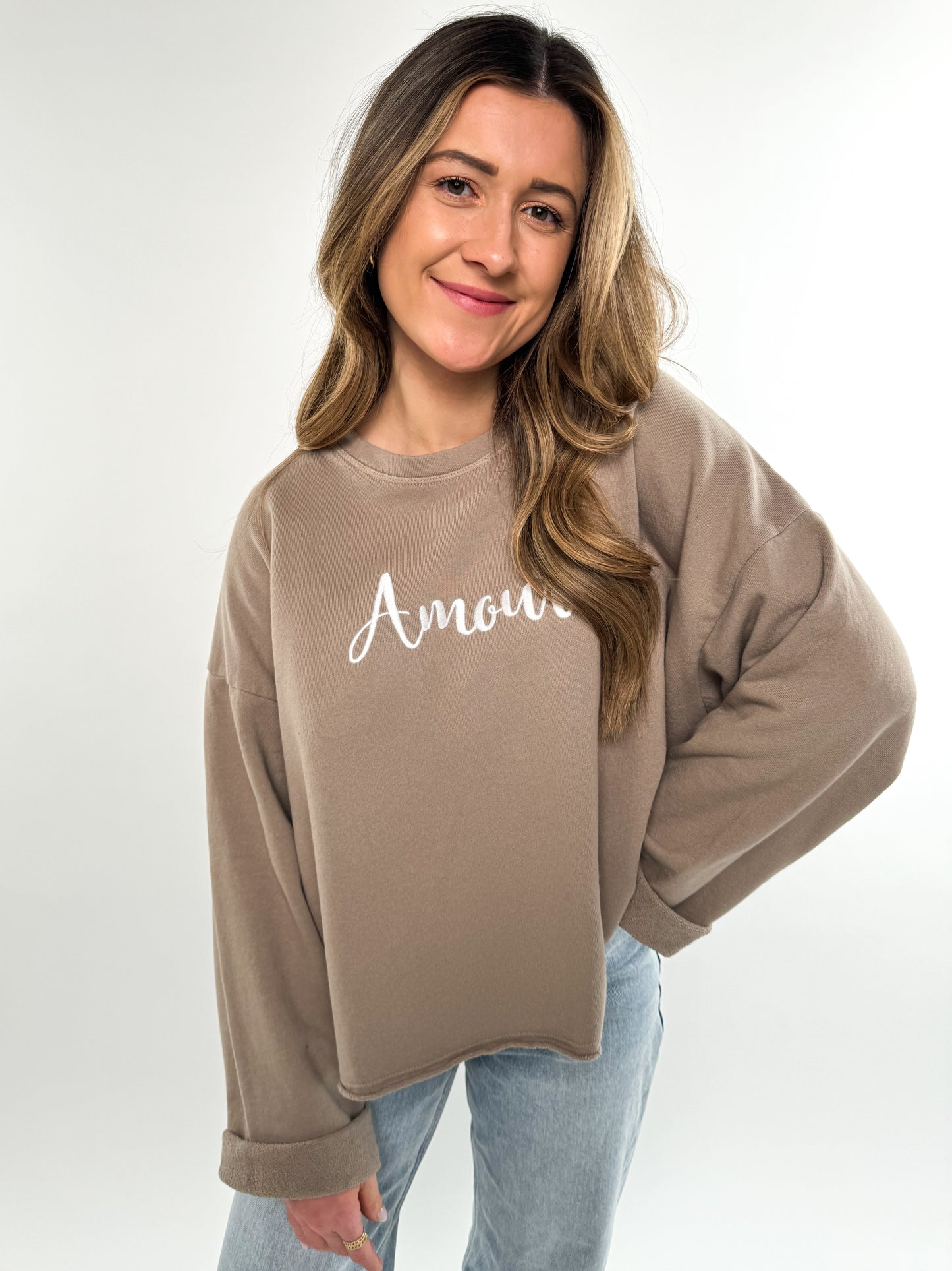 Love Letters Cotton Sweater - taupe