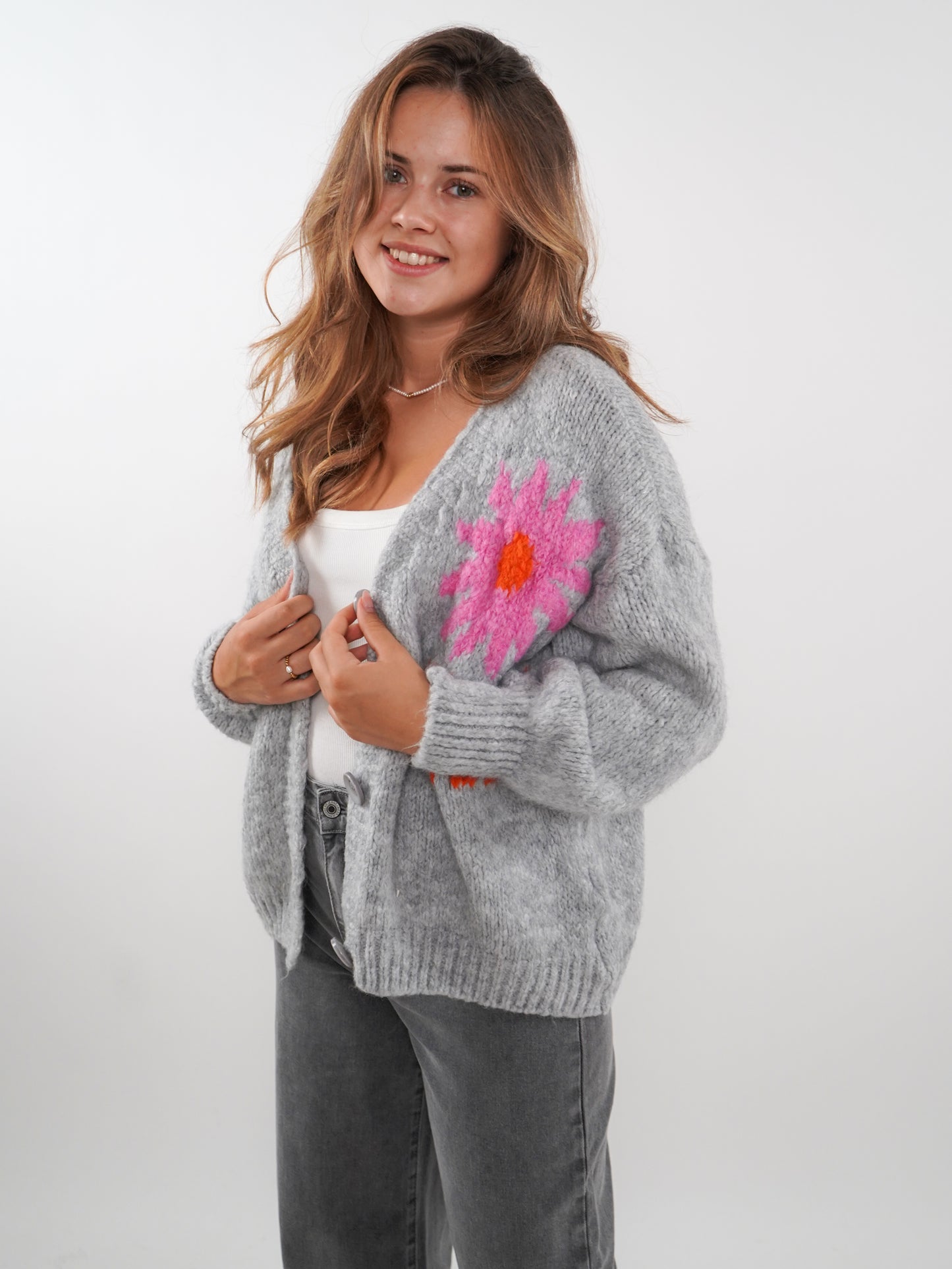 HAPPY VIBES Strickjacke - Grau