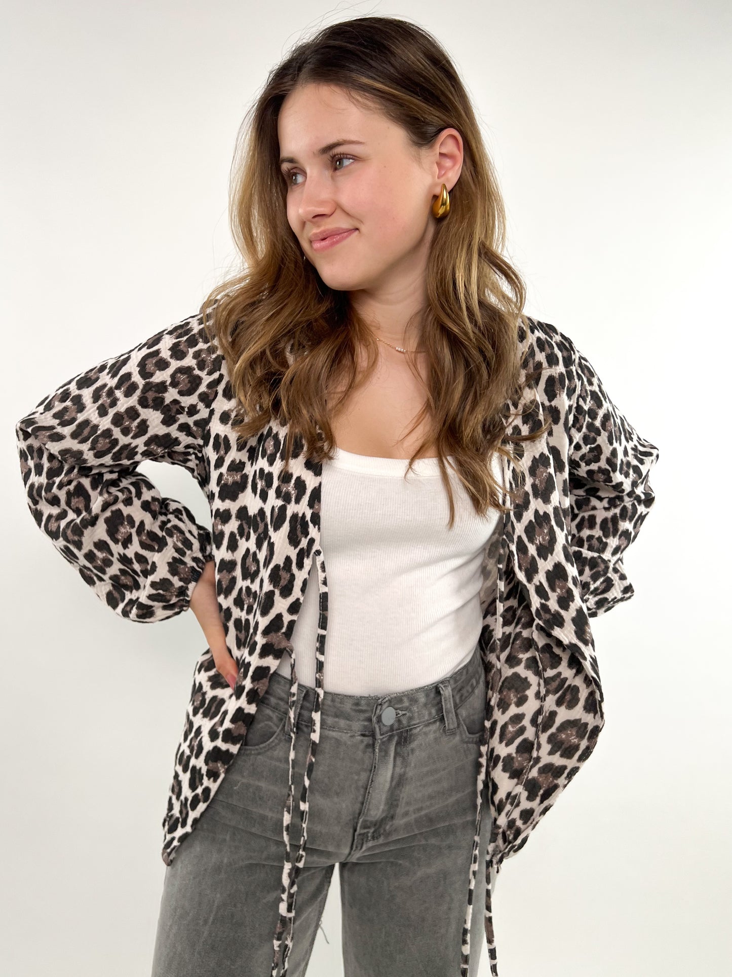 Leopard Cardigan Musselin Bow - beige