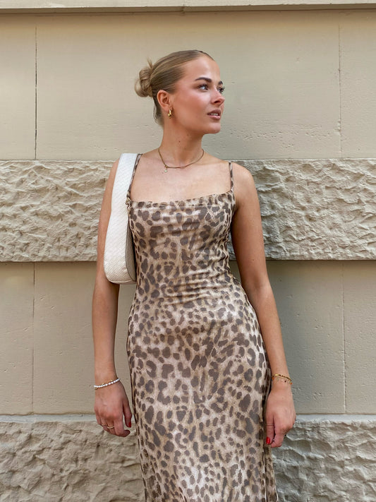 Mesh Leoprint Maxikleid