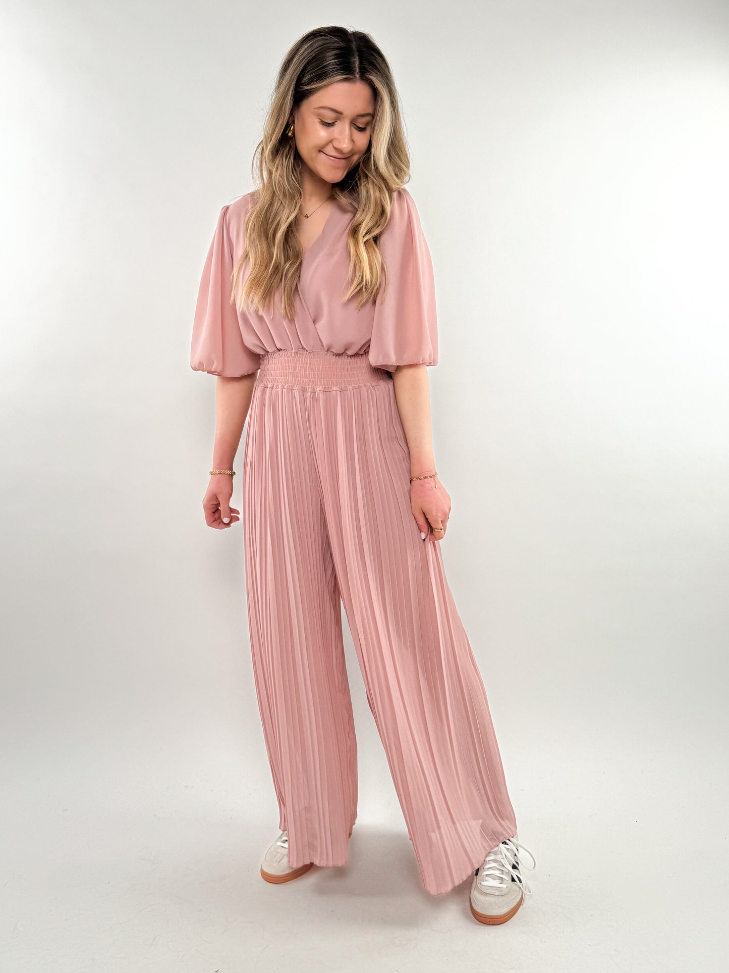 Einteiler Plissee Jumpsuit - Hellrosa