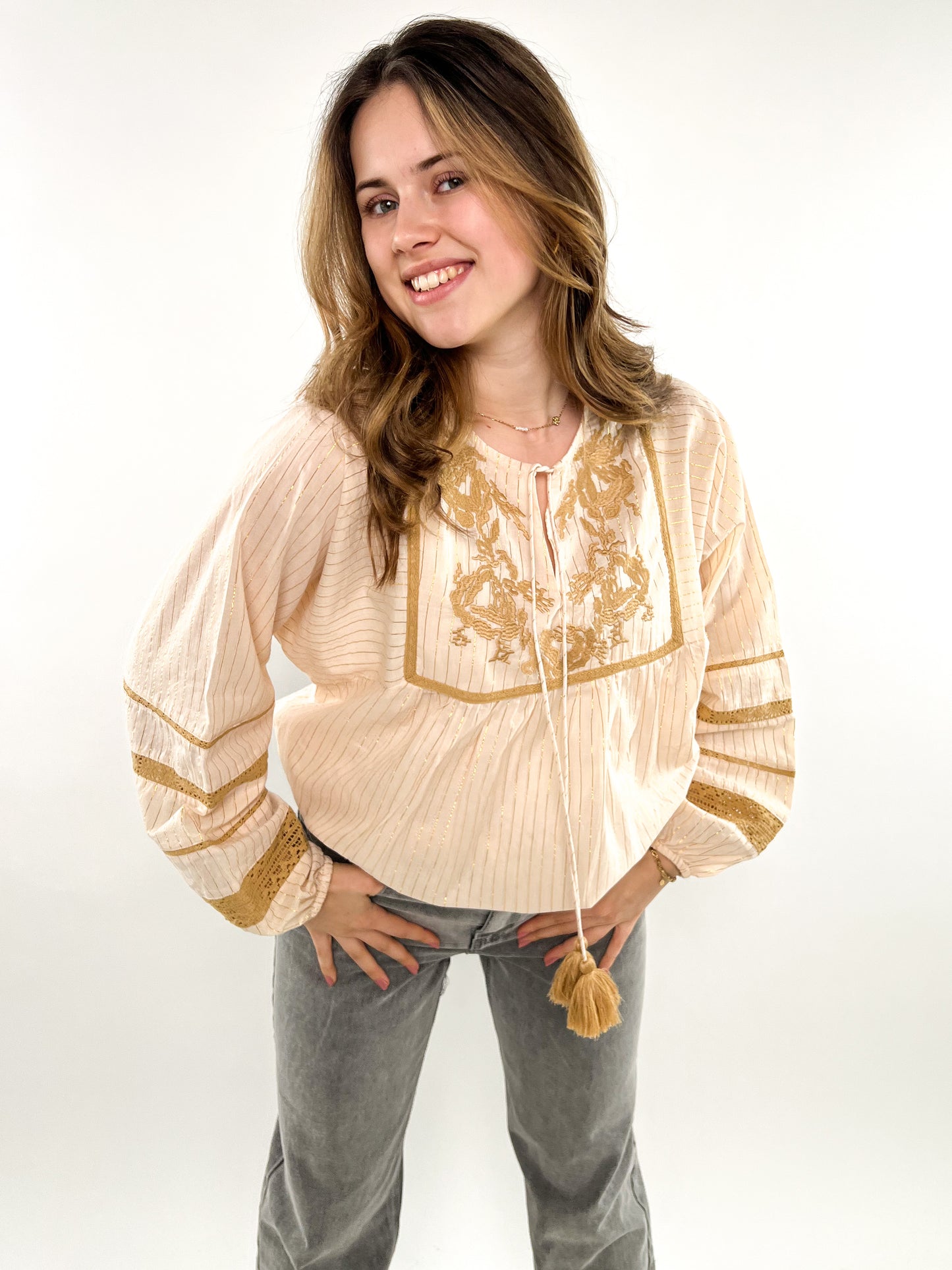 Boho Bluse Indi - beige/gold