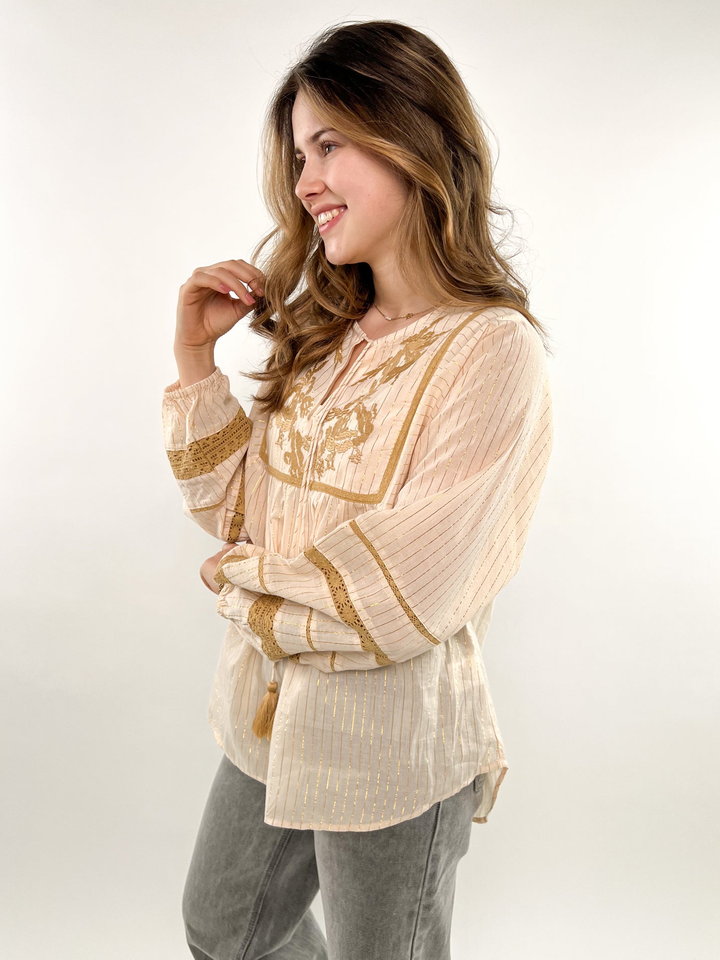 Boho Bluse Indi - beige/gold