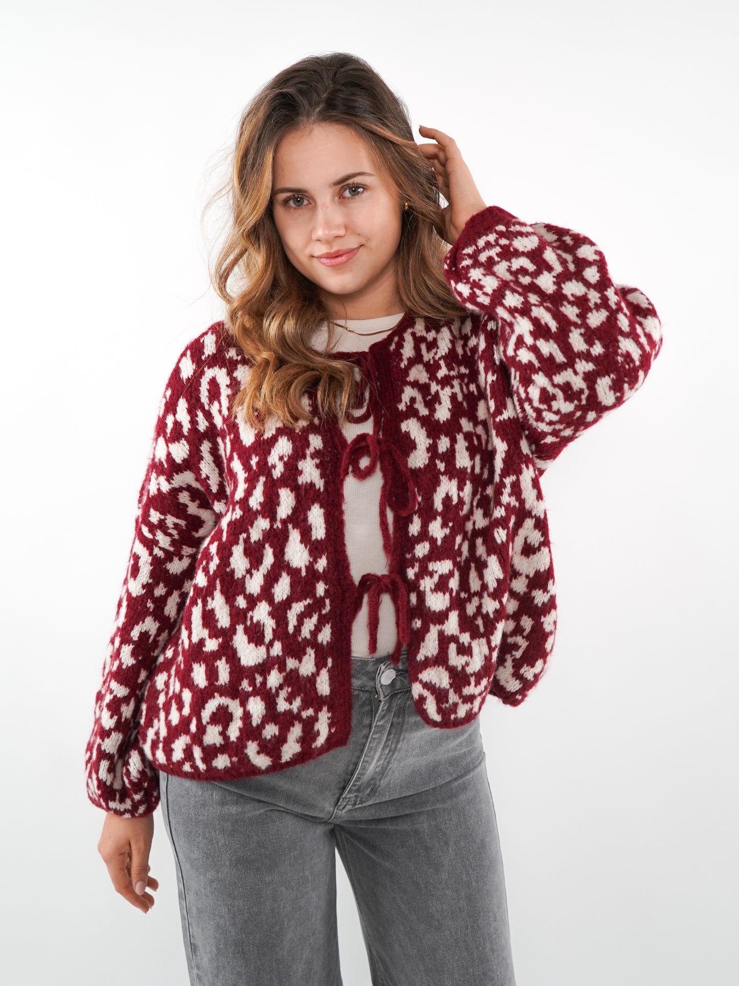 Knit Cardigan Leo Triple Bow - Dark Berry