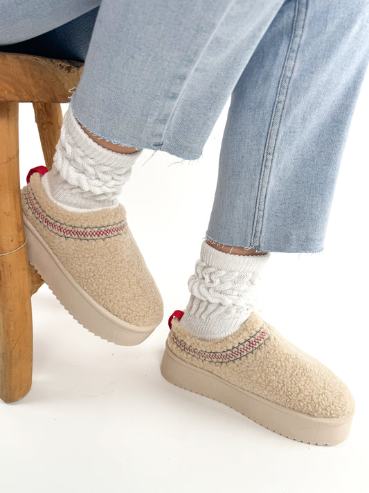 Plateau Teddy Mini Boots Slipper - hellbeige