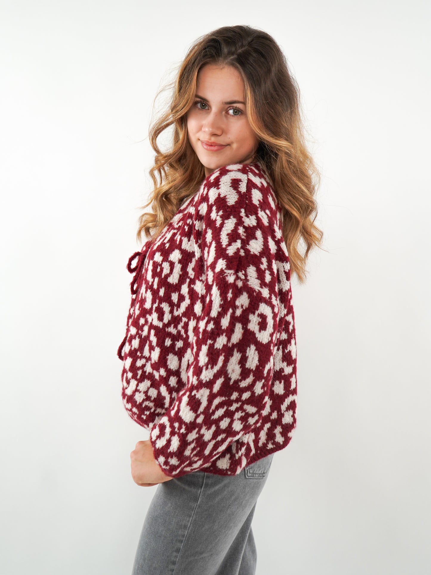 Knit Cardigan Leo Triple Bow - Dark Berry