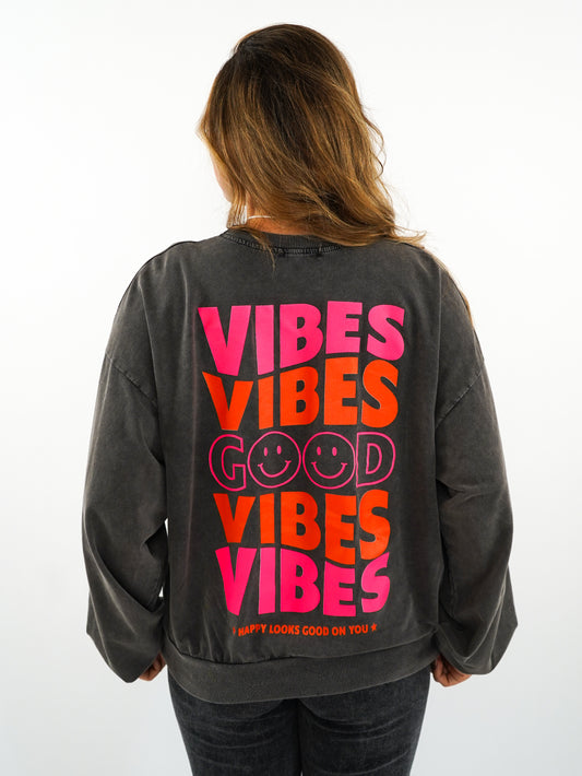 ZWEITELIEBE 722-GOOD VIBES Summer Sweatshirt - washed schwarz- Vom Umtausch ausgeschlossen