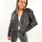 Leather Jacket - Grau / Schwarz