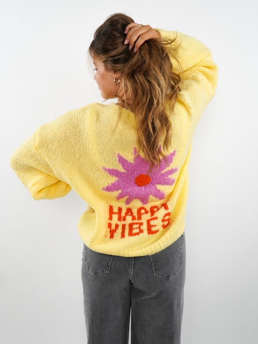 HAPPY VIBES Strickjacke - Gelb