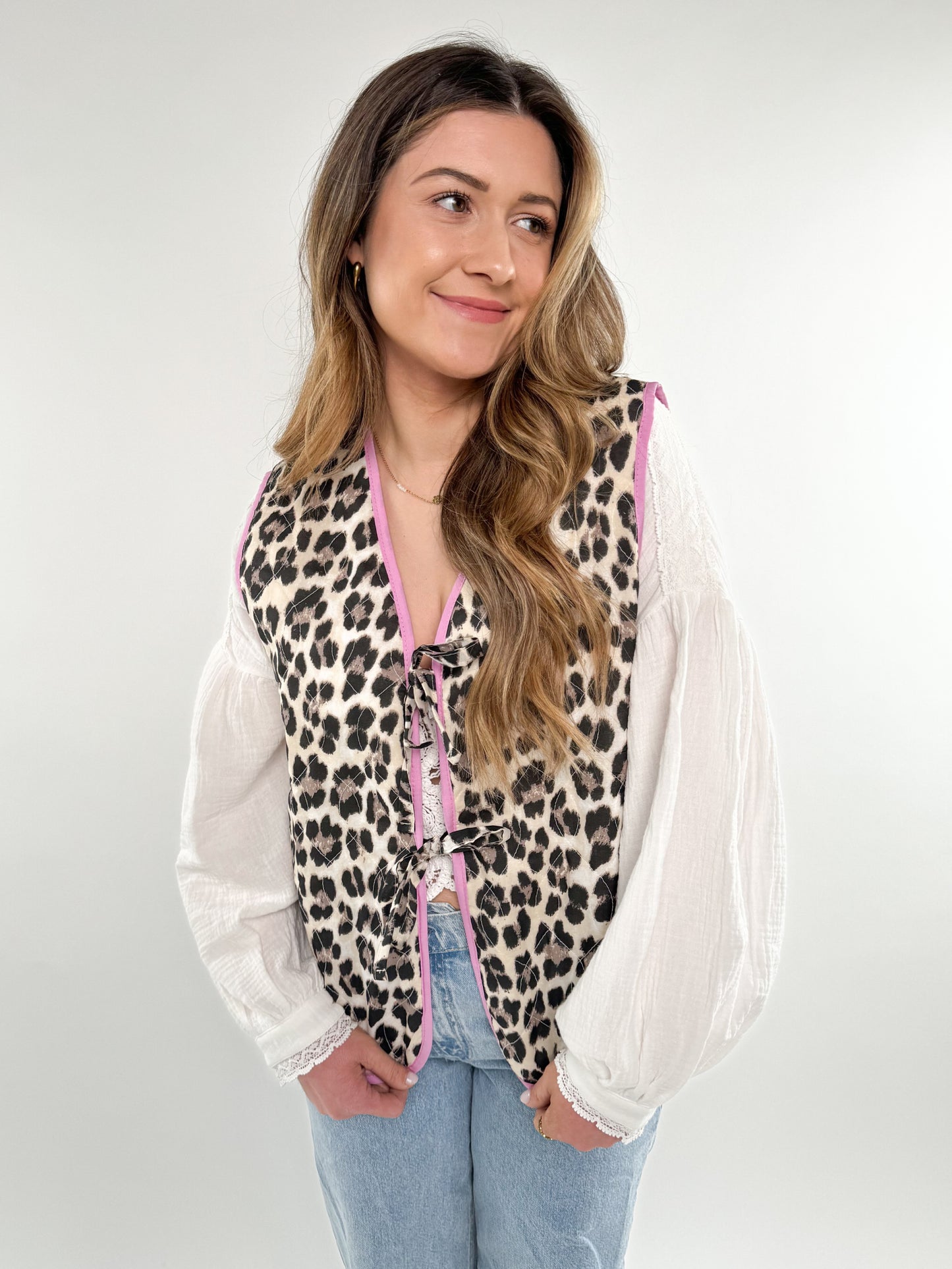 Weste Leopardenmuster - beige / rosa