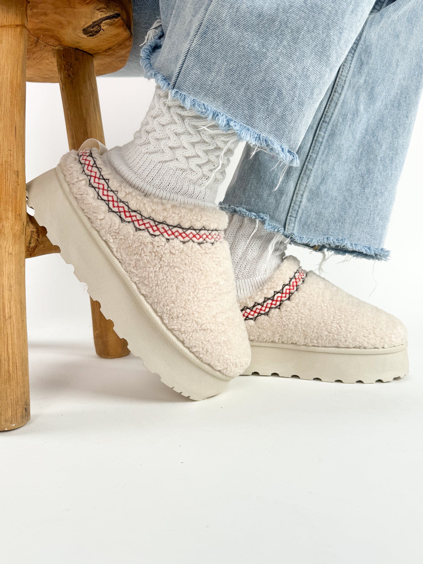 Plateau Teddy Mini Boots Slipper - weiss