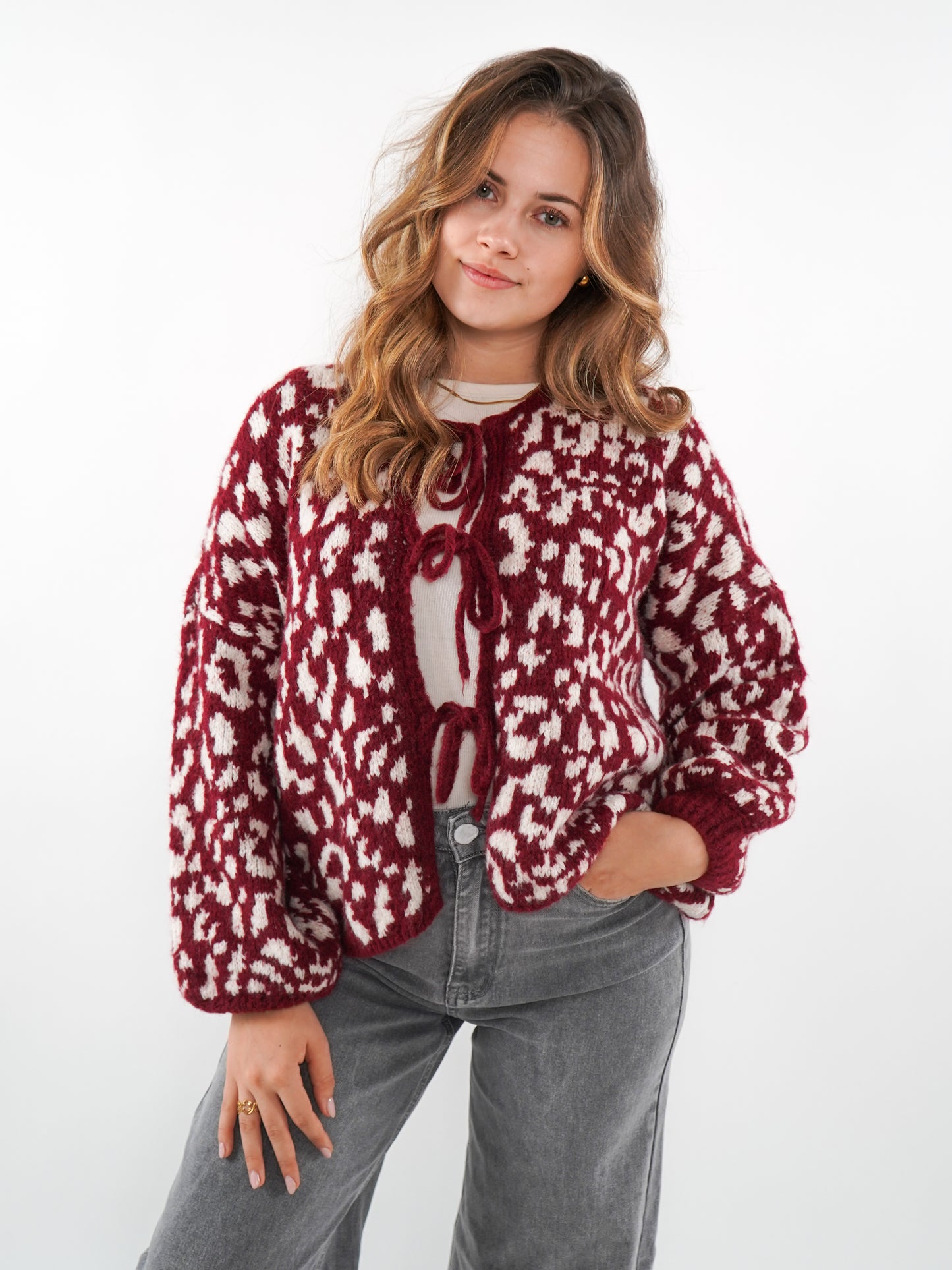 Knit Cardigan Leo Triple Bow - Dark Berry