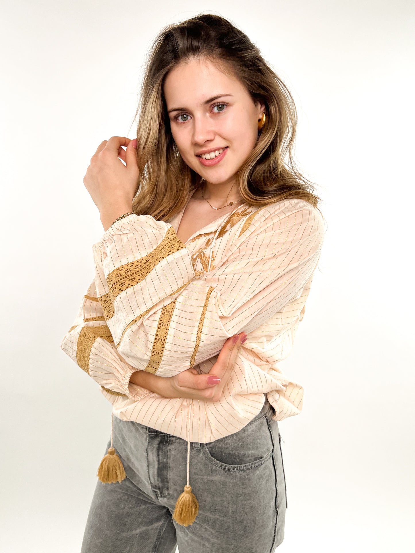 Boho Bluse Indi - beige/gold