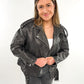 Leather Jacket - Grau / Schwarz