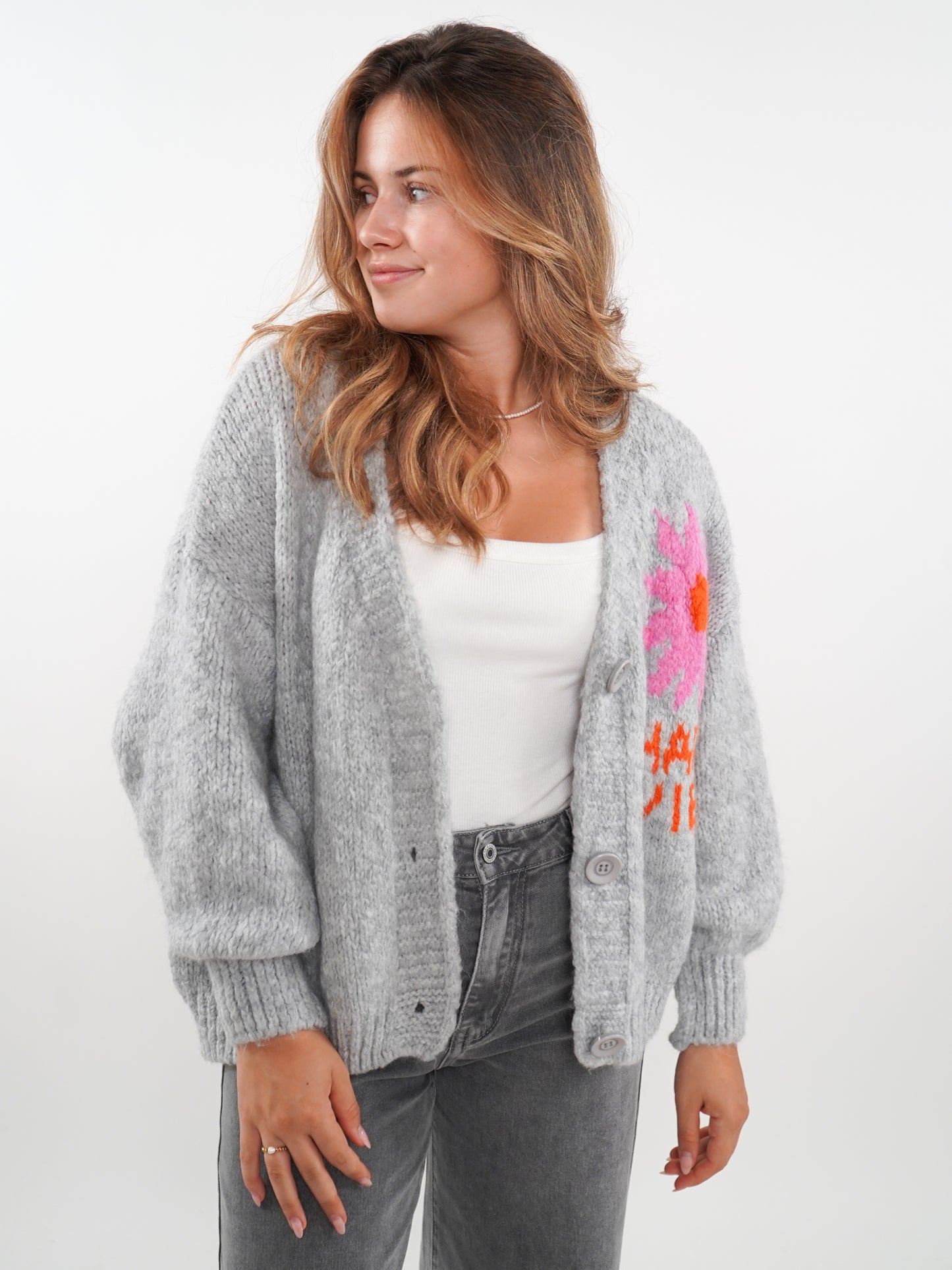 HAPPY VIBES Strickjacke - Grau