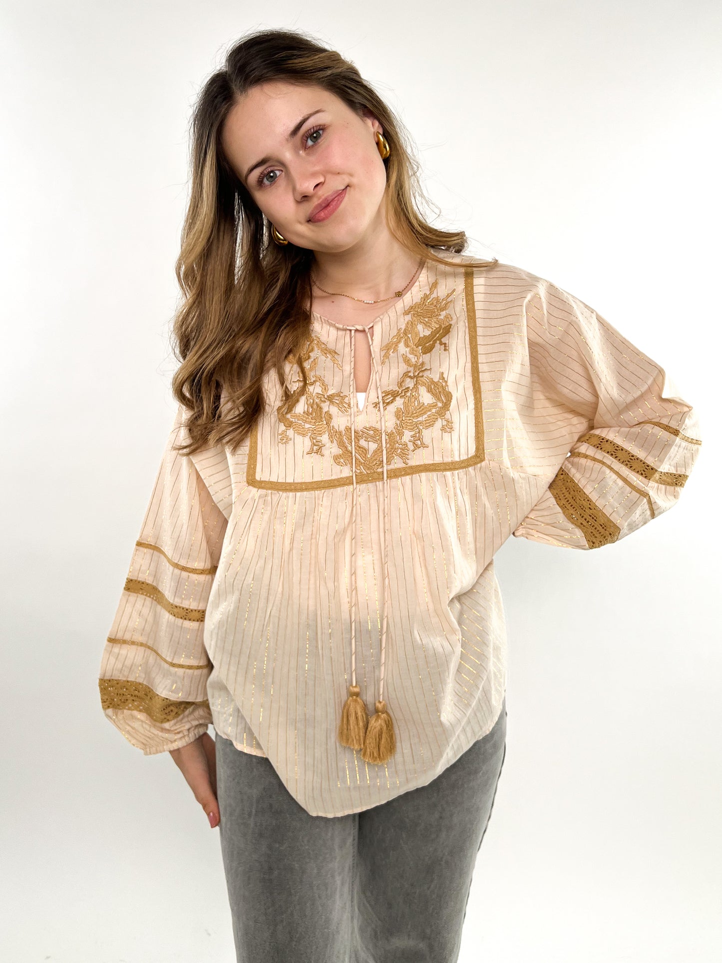 Boho Bluse Indi - beige/gold