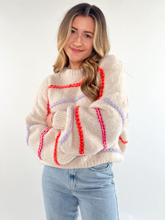 Cozy Strickpullover Stripes - beige