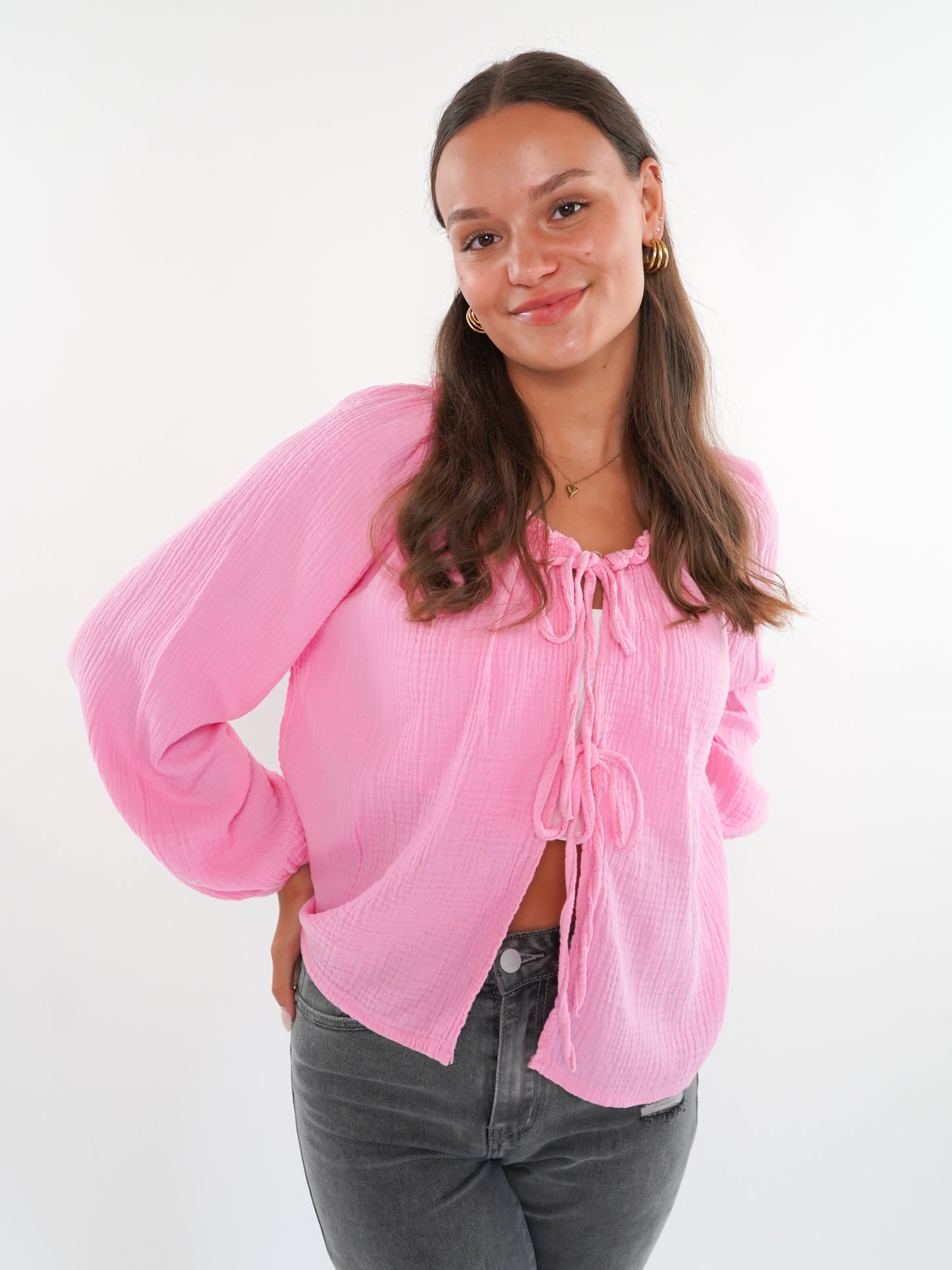 Musselin Bow Cardigan Mila - Rosa