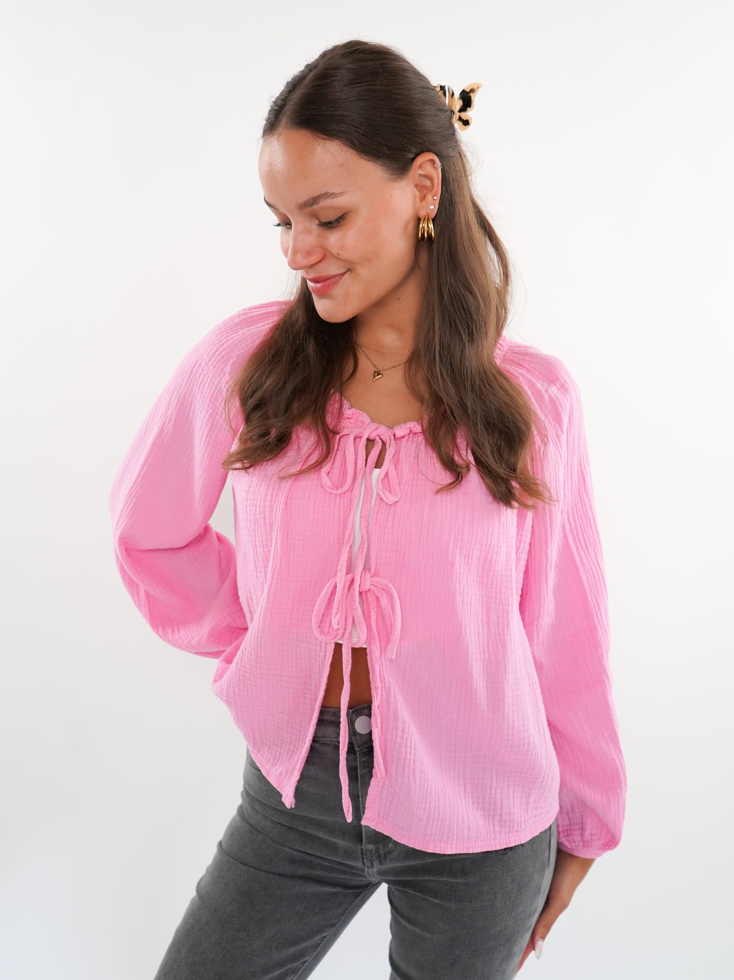 Musselin Bow Cardigan Mila - Rosa