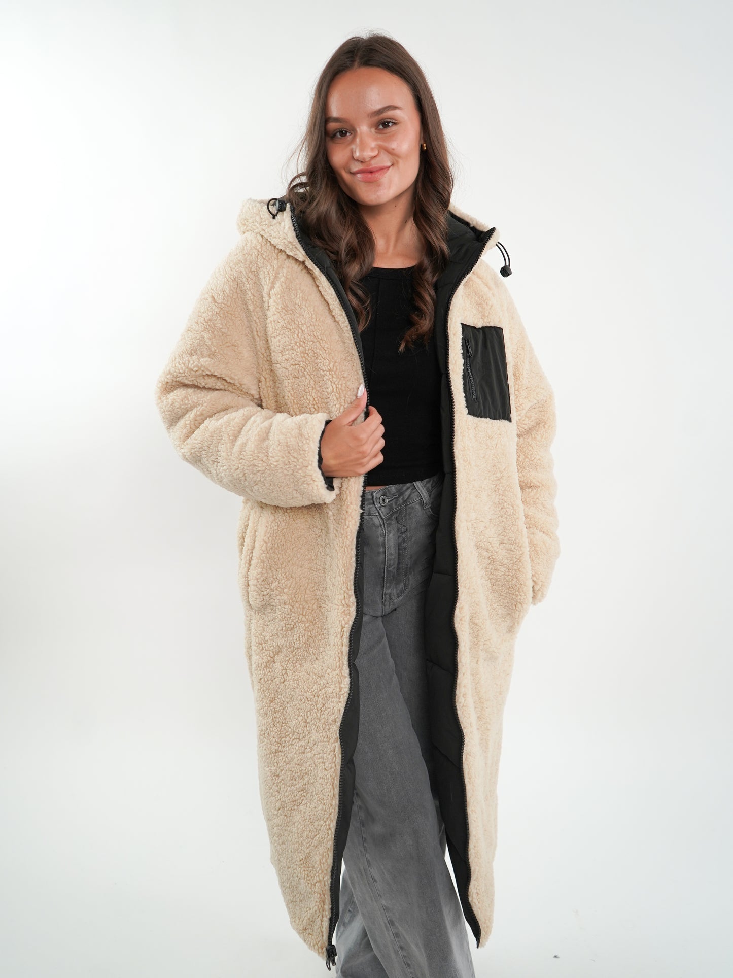 Two in One Winterjacke -  Schwarz/Creme