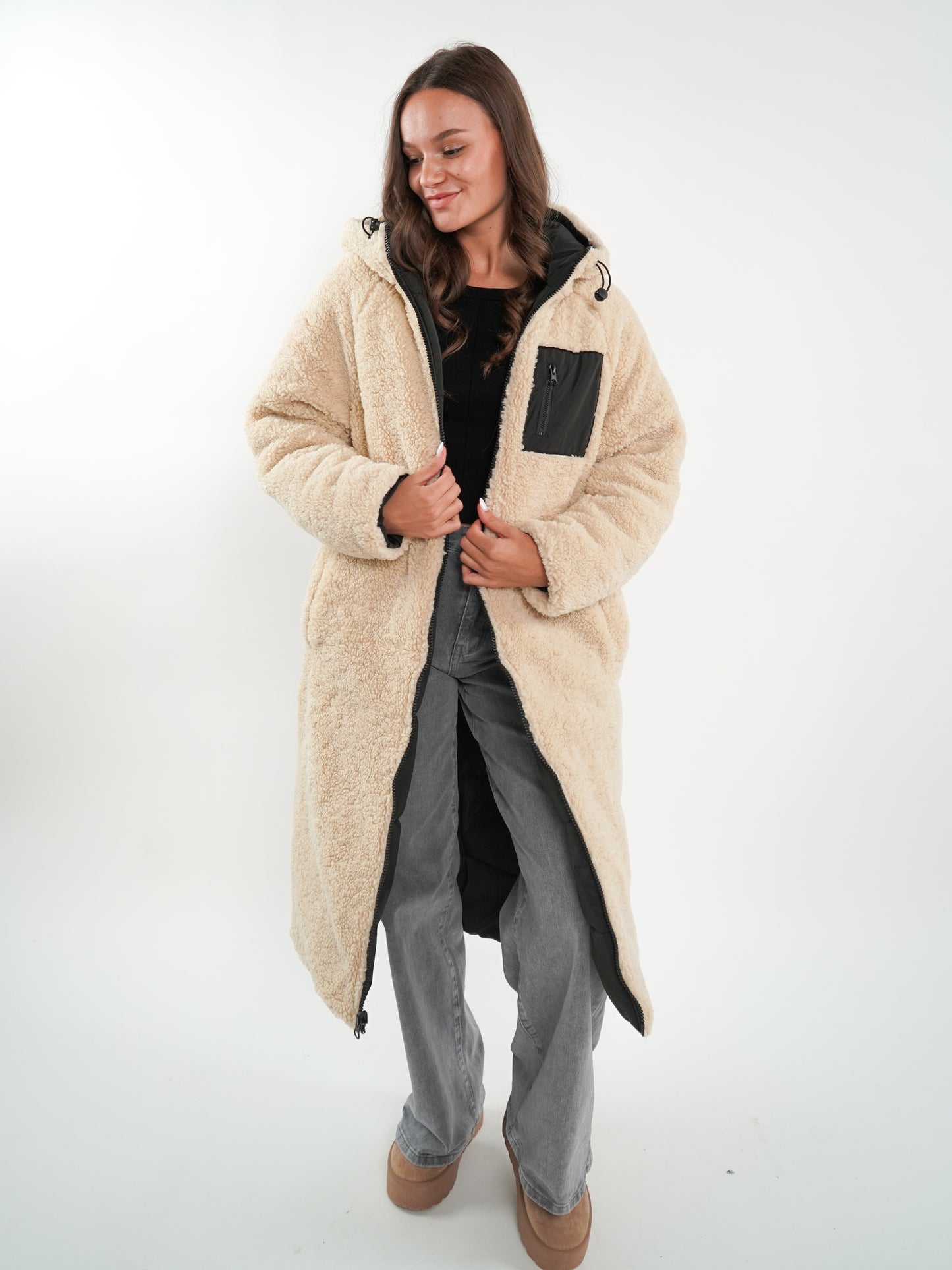 Two in One Winterjacke -  Schwarz/Creme