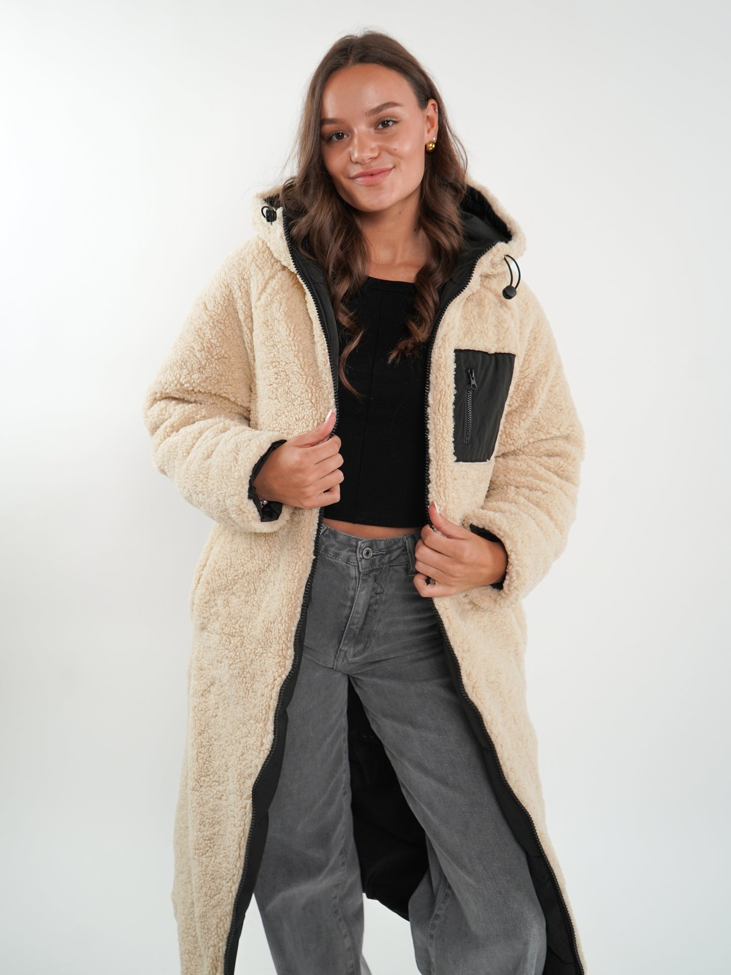 Two in One Winterjacke -  Schwarz/Creme