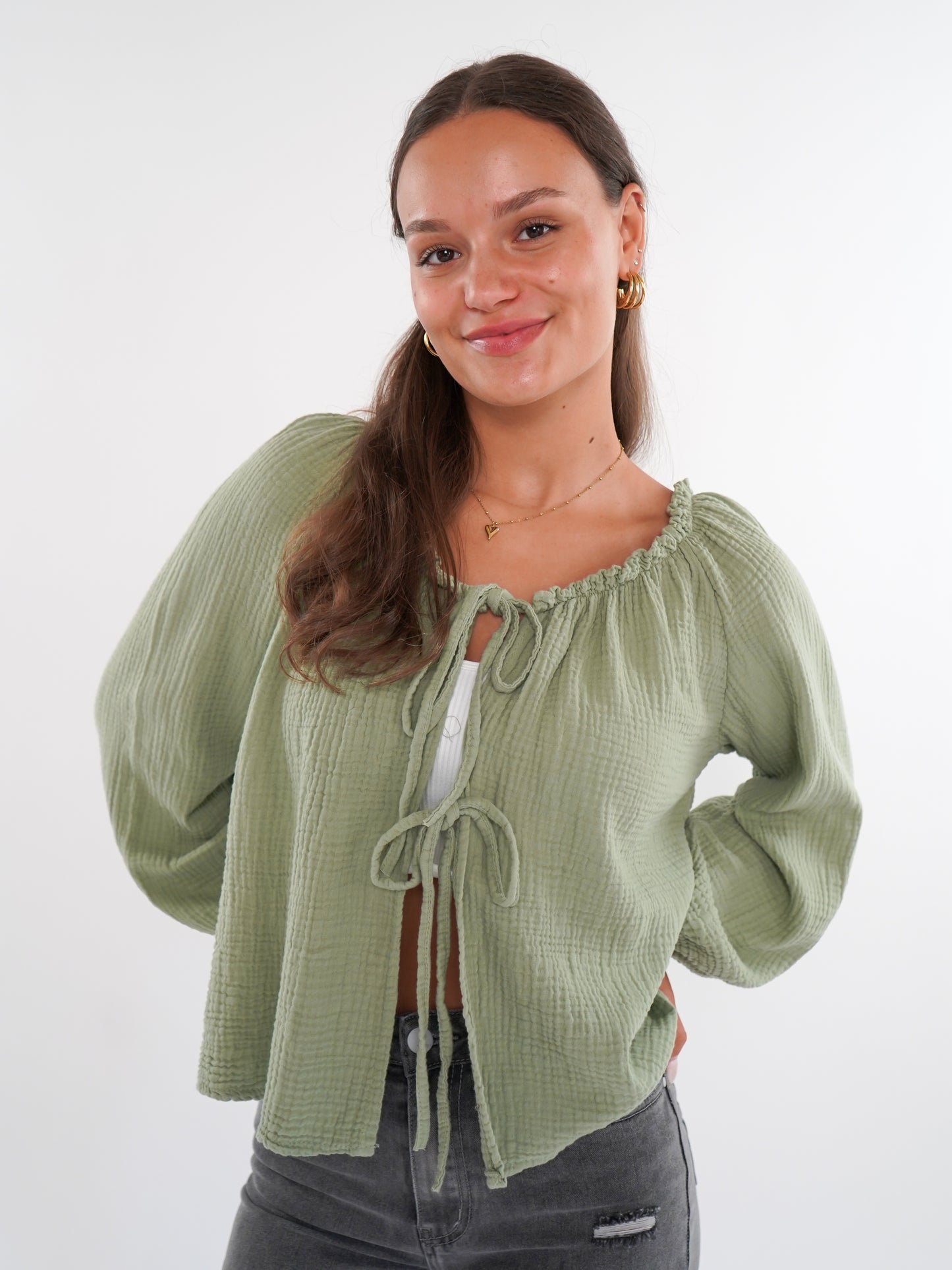 Musselin Bow Cardigan Mila - Khaki