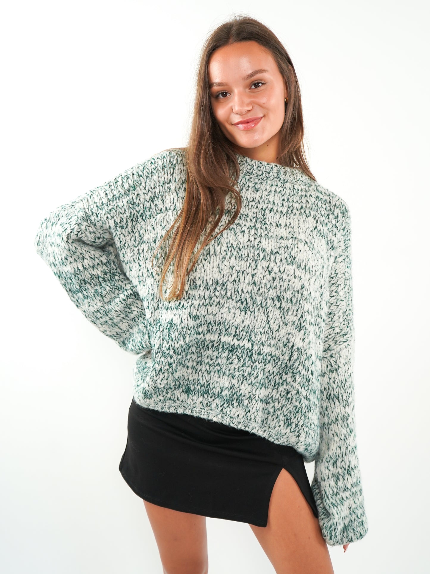 Strickpullover Stella - Grün mit Weiß