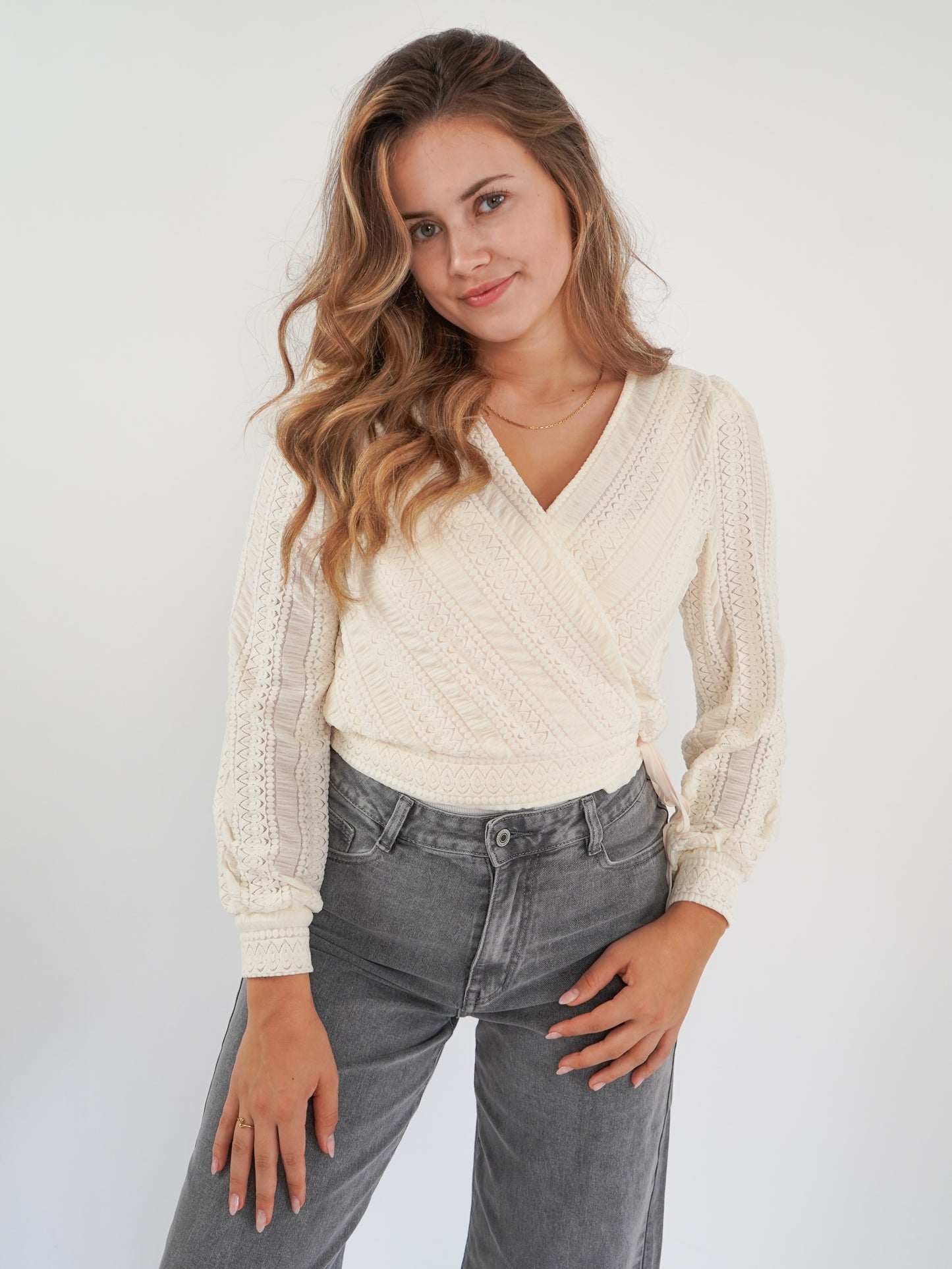 Soft Spitze Wickelbluse - Cremebeige