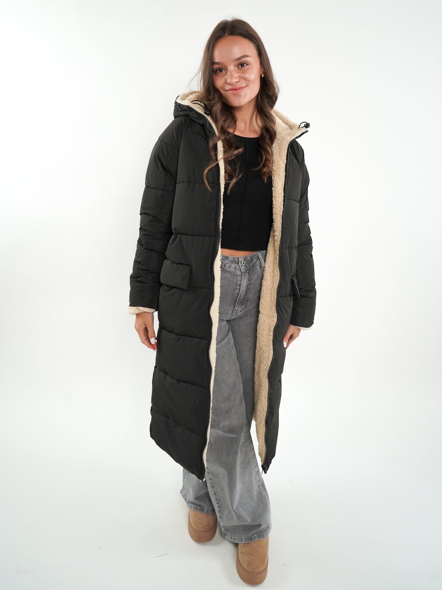 Two in One Winterjacke -  Schwarz/Creme