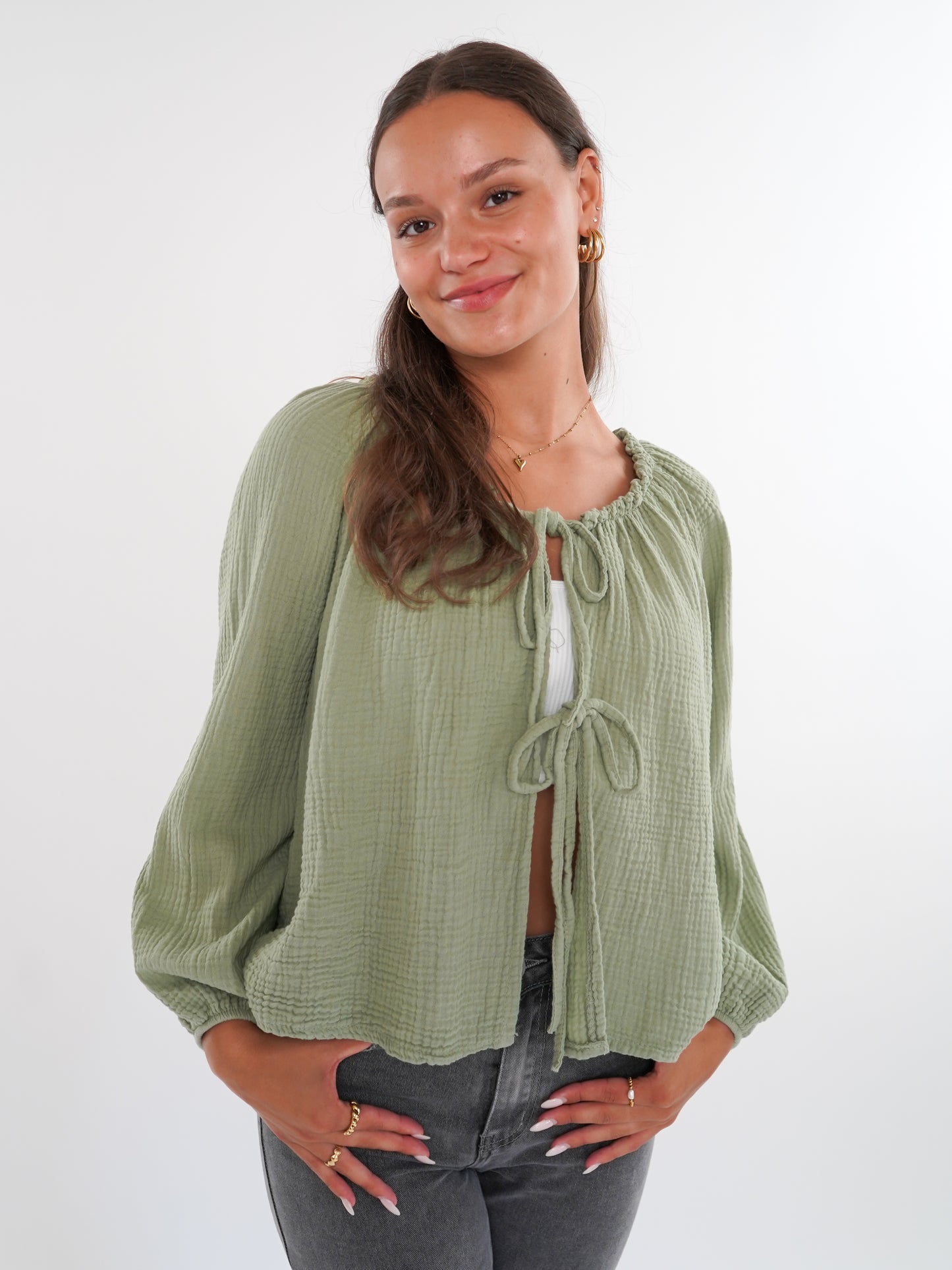 Musselin Bow Cardigan Mila - Khaki