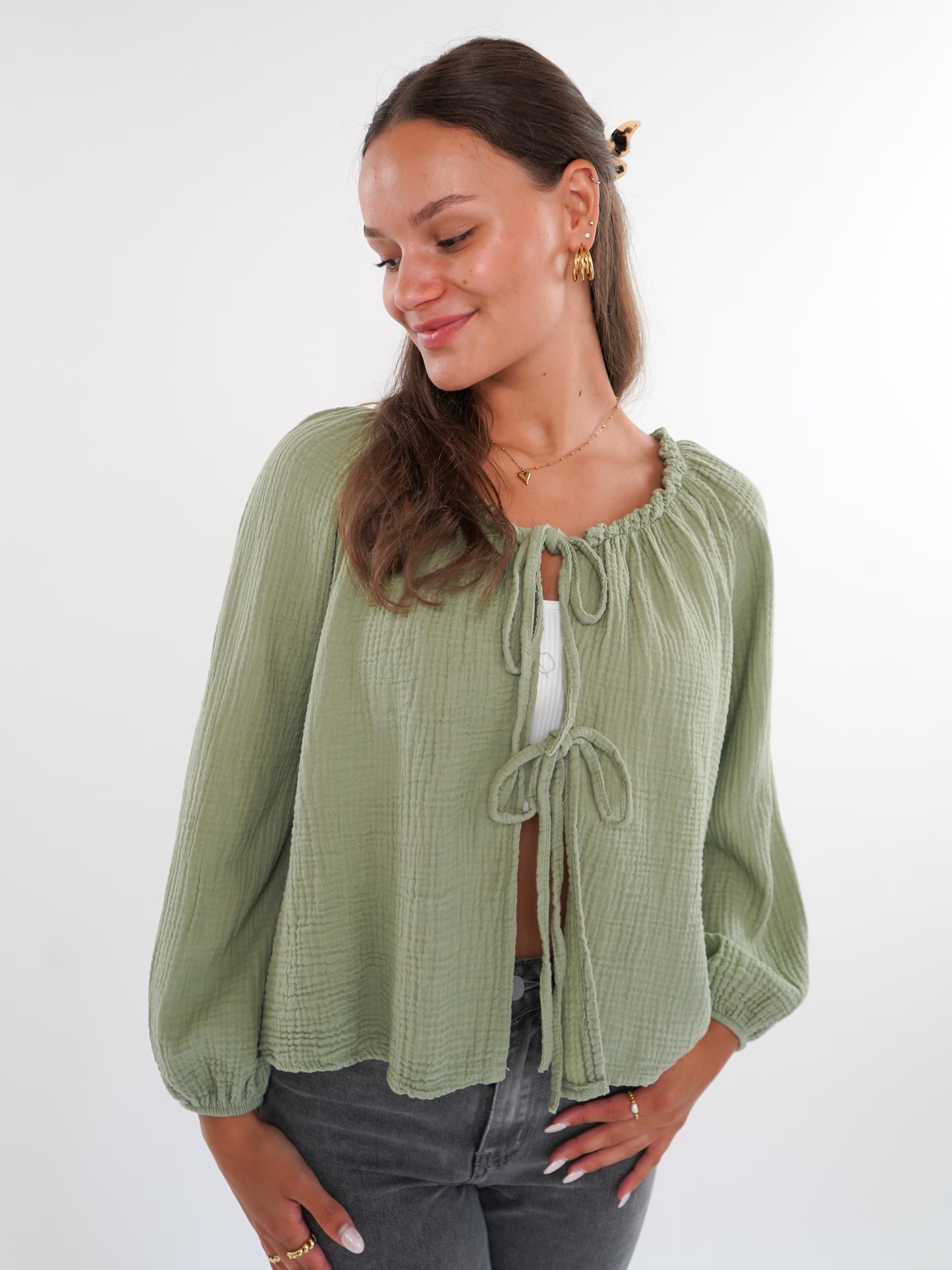 Musselin Bow Cardigan Mila - Khaki