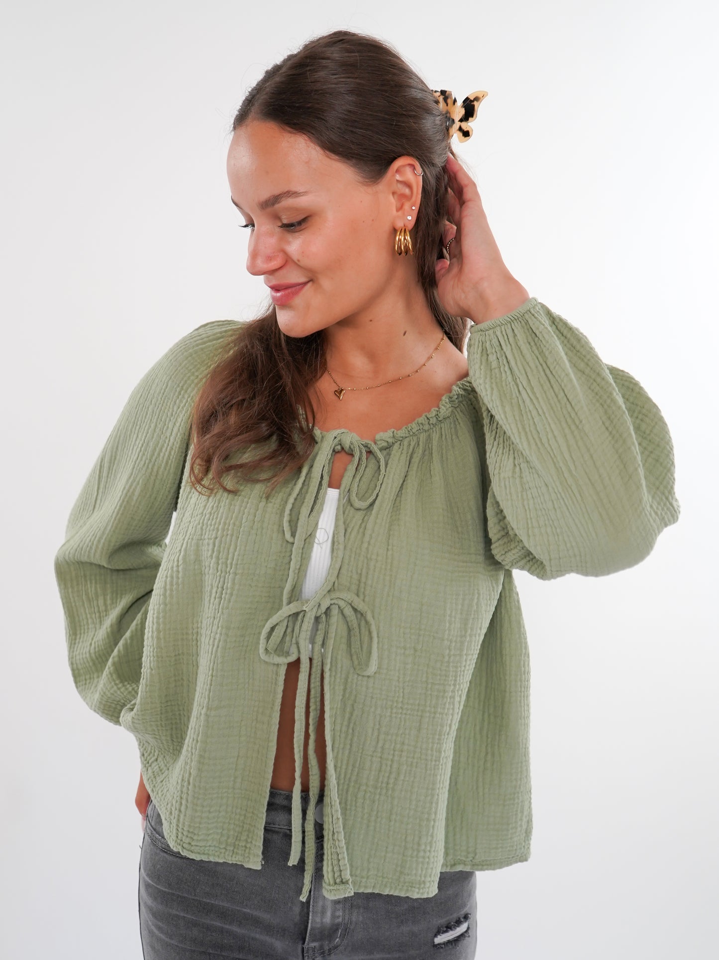 Musselin Bow Cardigan Mila - Khaki