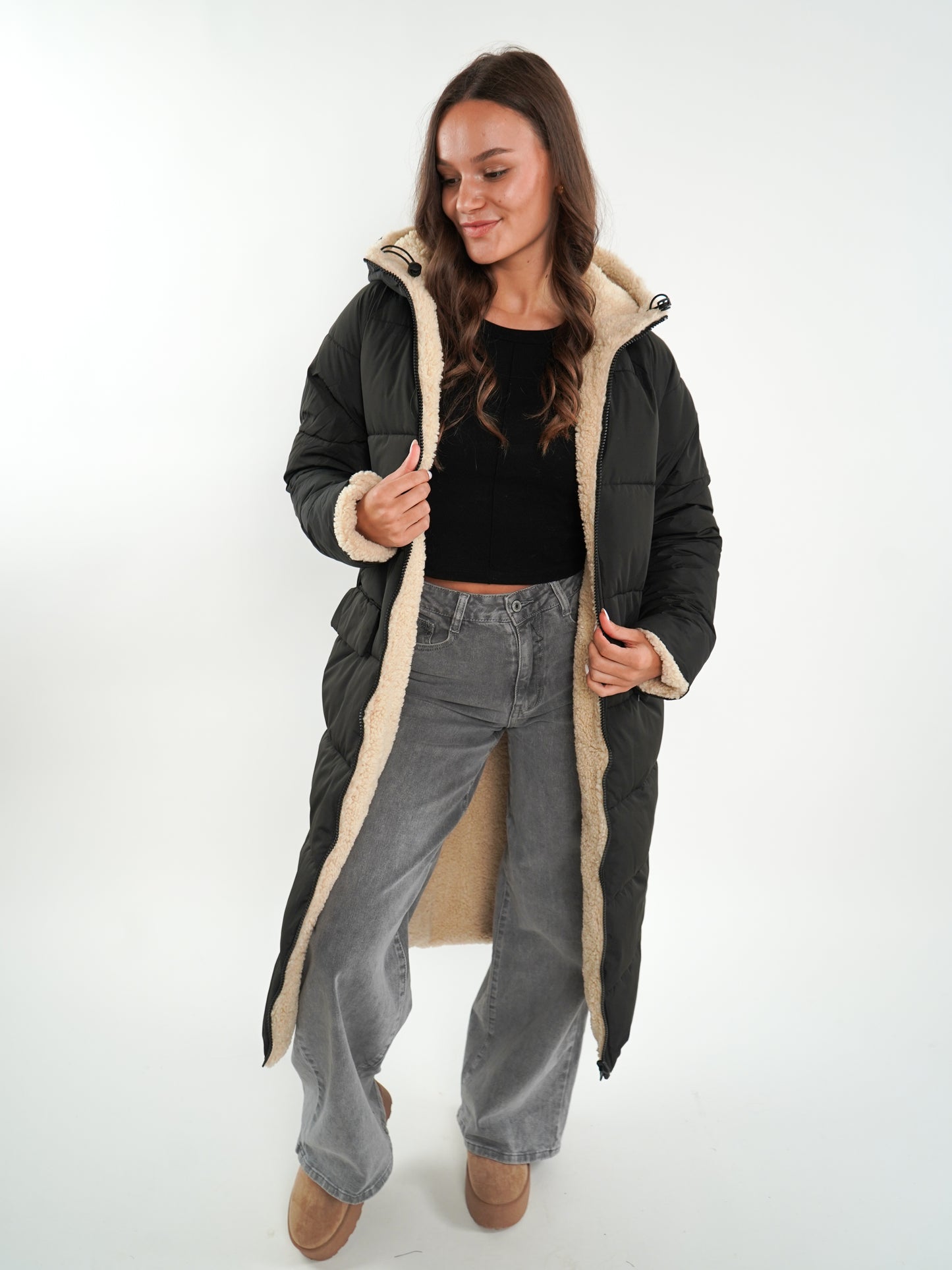 Two in One Winterjacke -  Schwarz/Creme