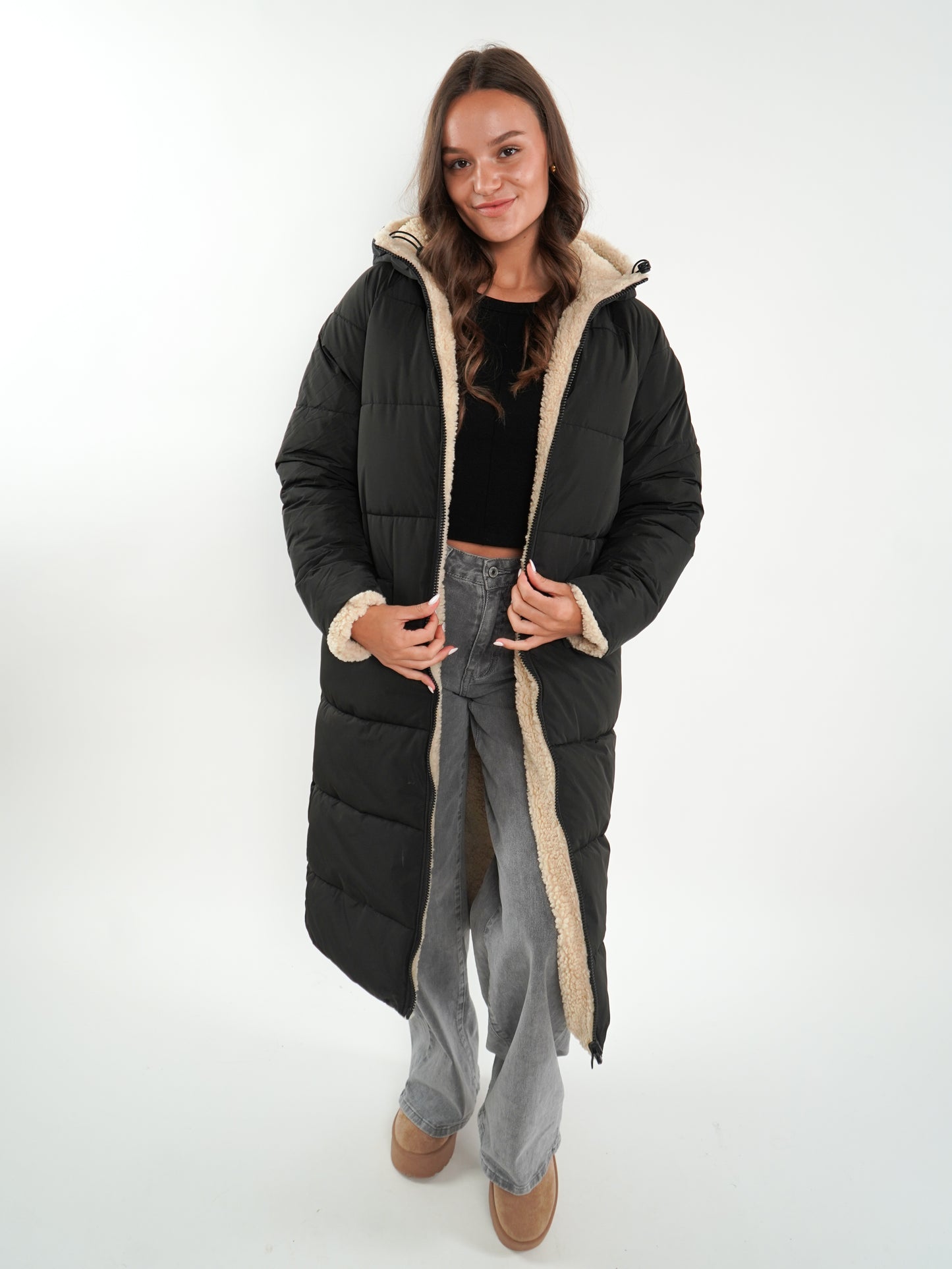 Two in One Winterjacke -  Schwarz/Creme