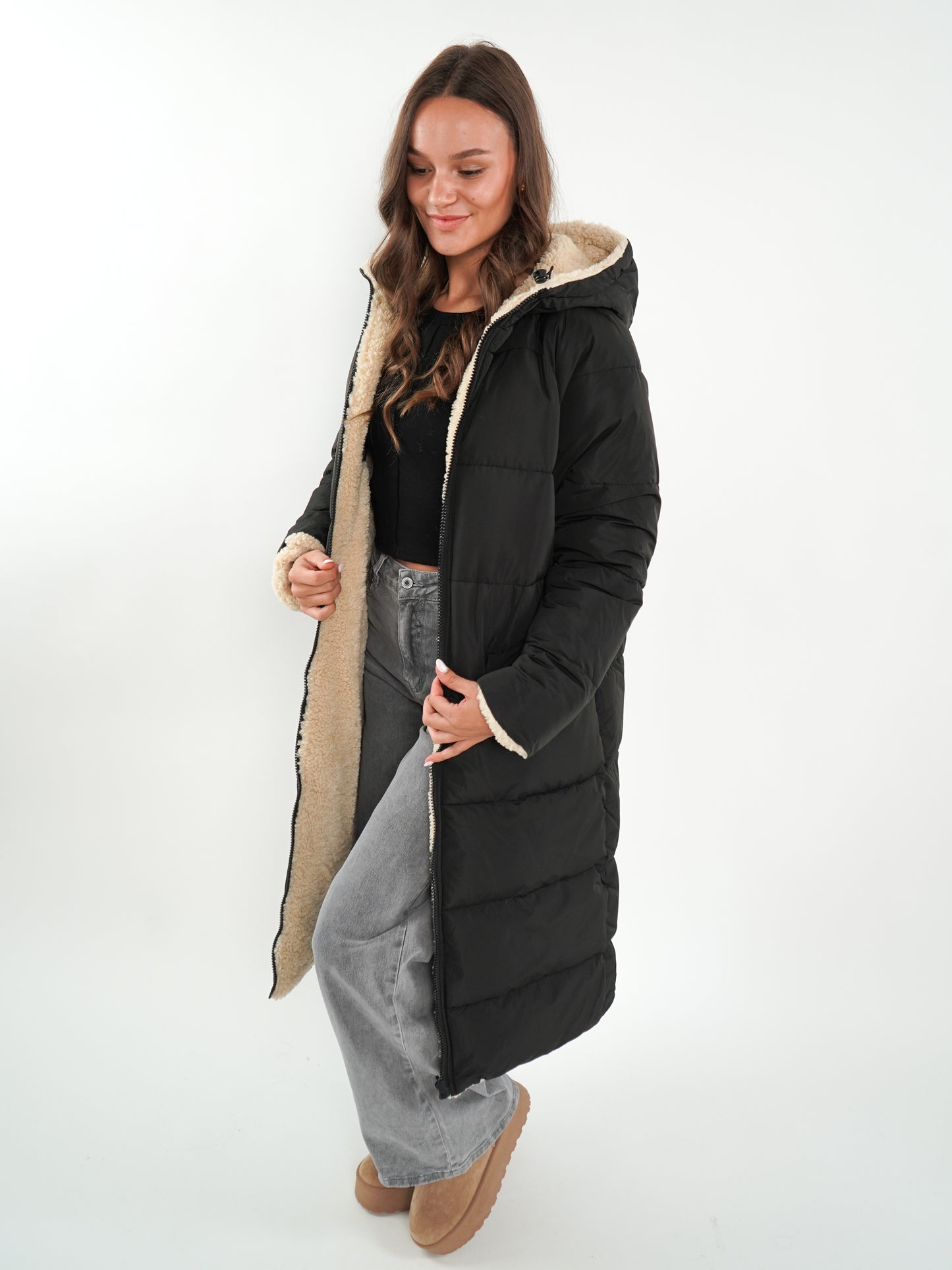 Two in One Winterjacke -  Schwarz/Creme