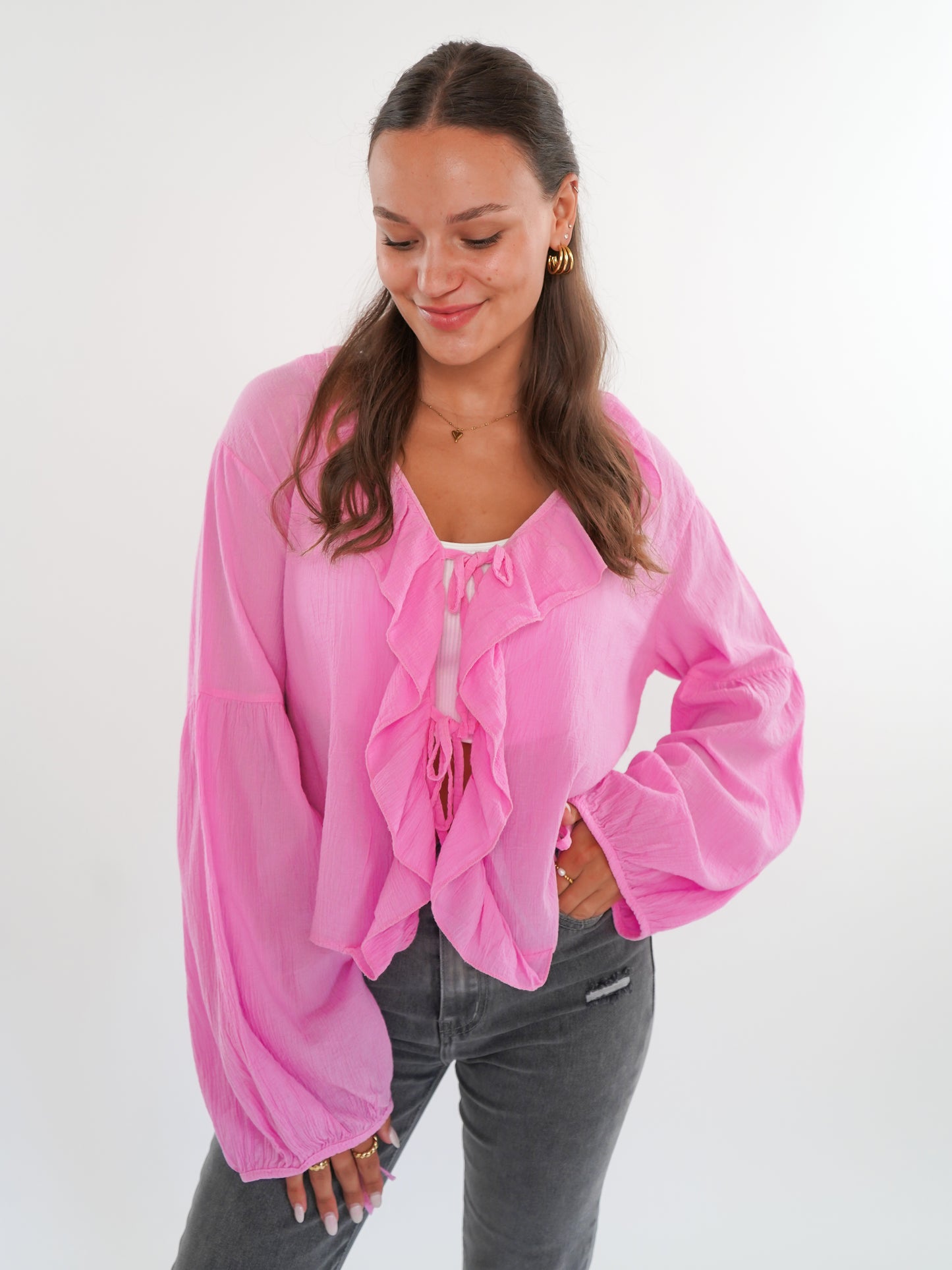 Bow Cardigan langarm - Pink