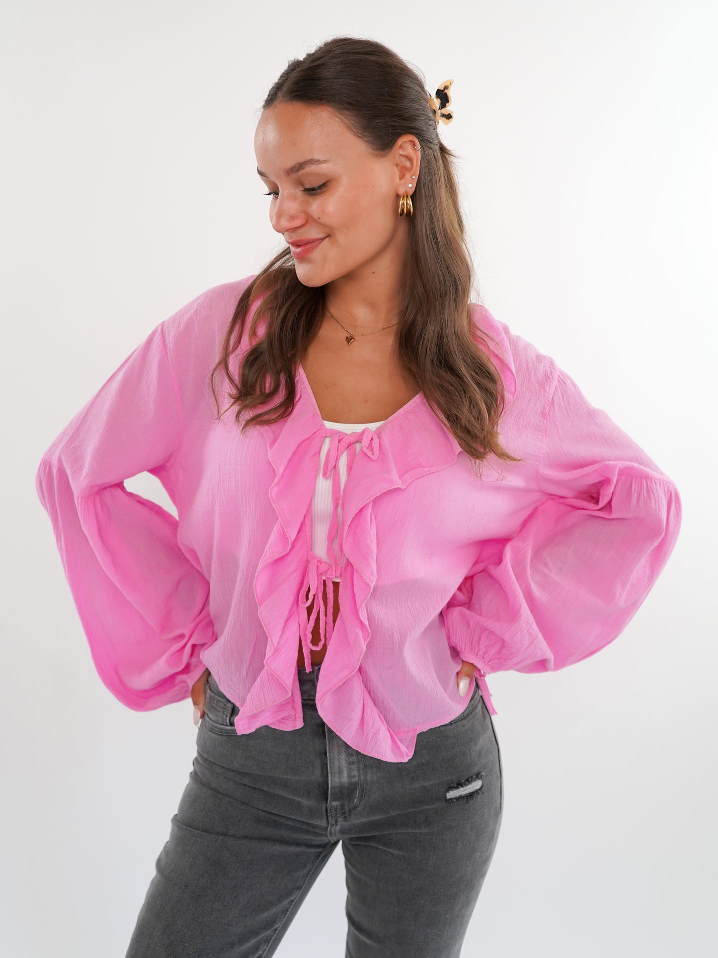 Bow Cardigan langarm - Pink