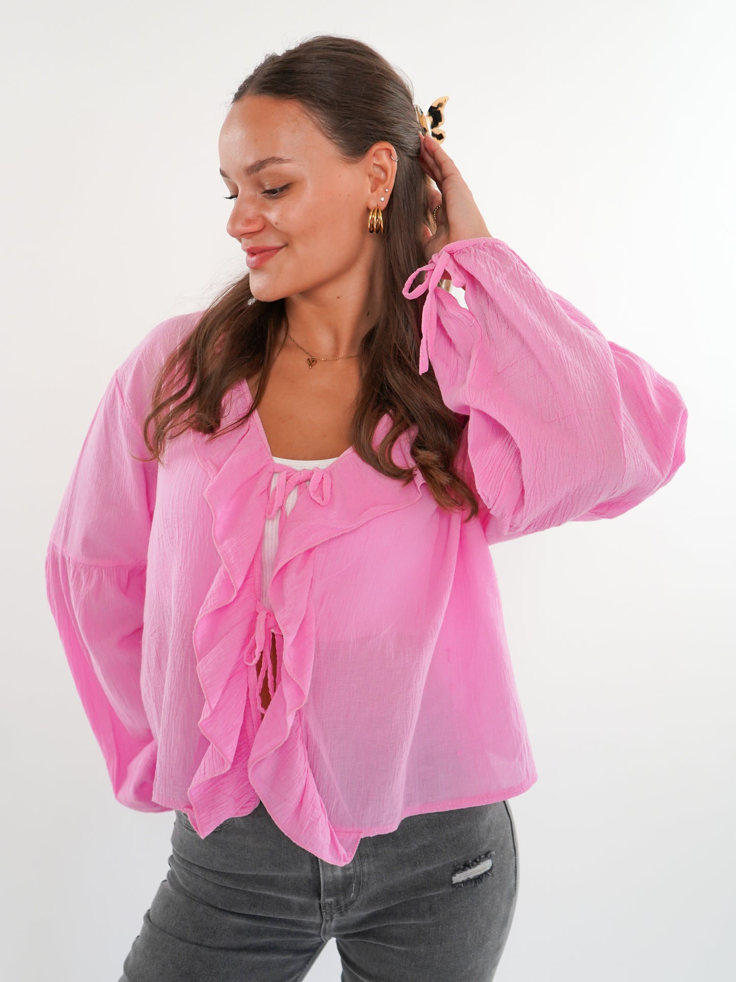 Bow Cardigan langarm - Pink