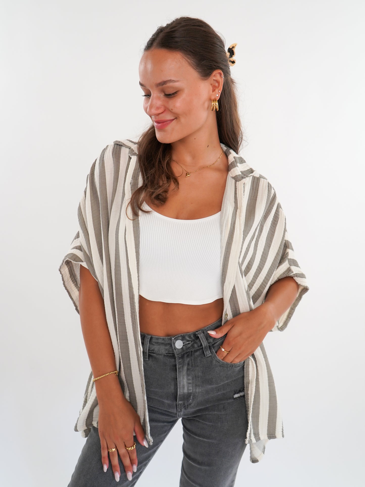 Musselinshirt Mara Stripes - Creme/Grau