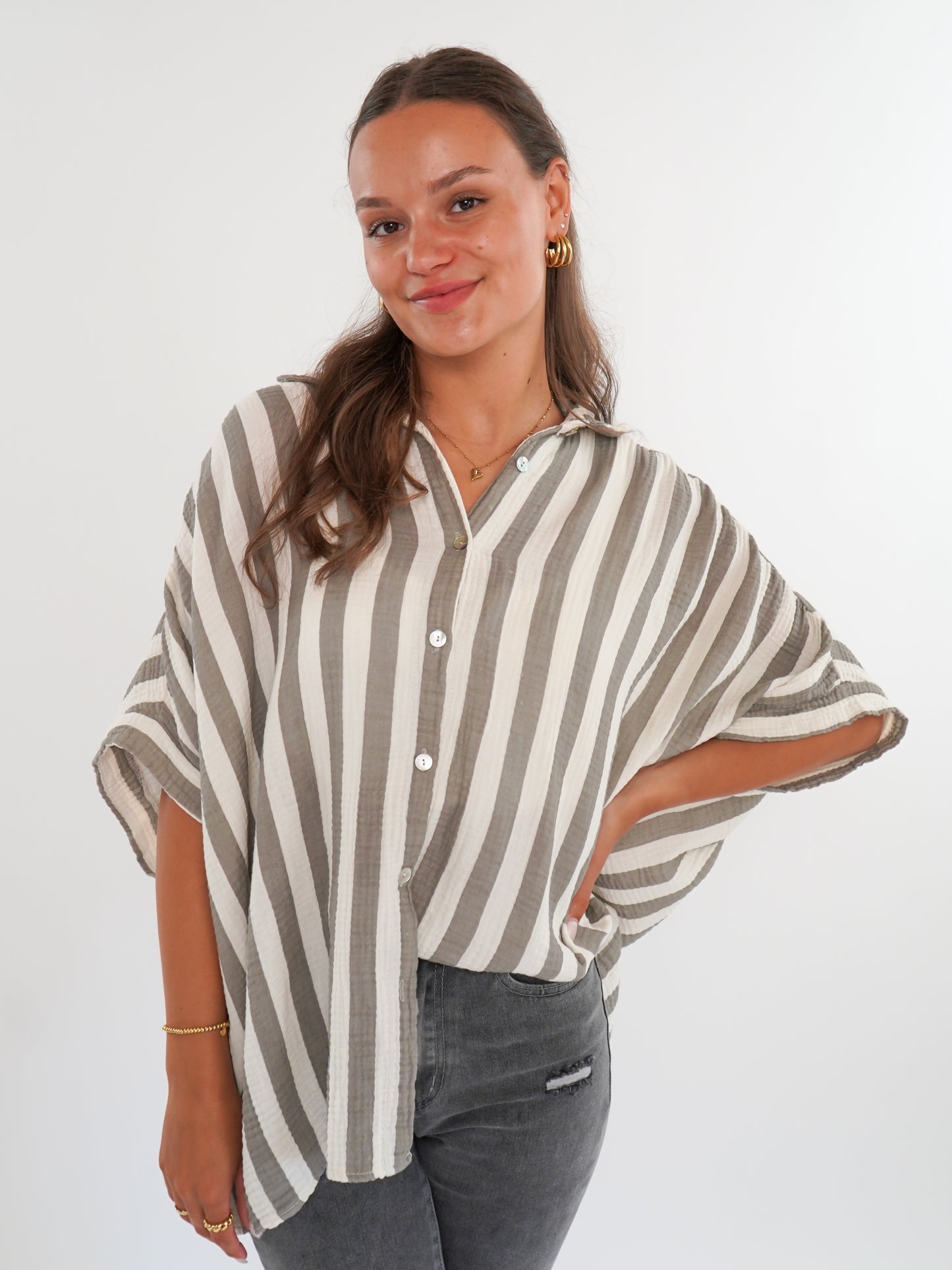 Musselinshirt Mara Stripes - Creme/Grau