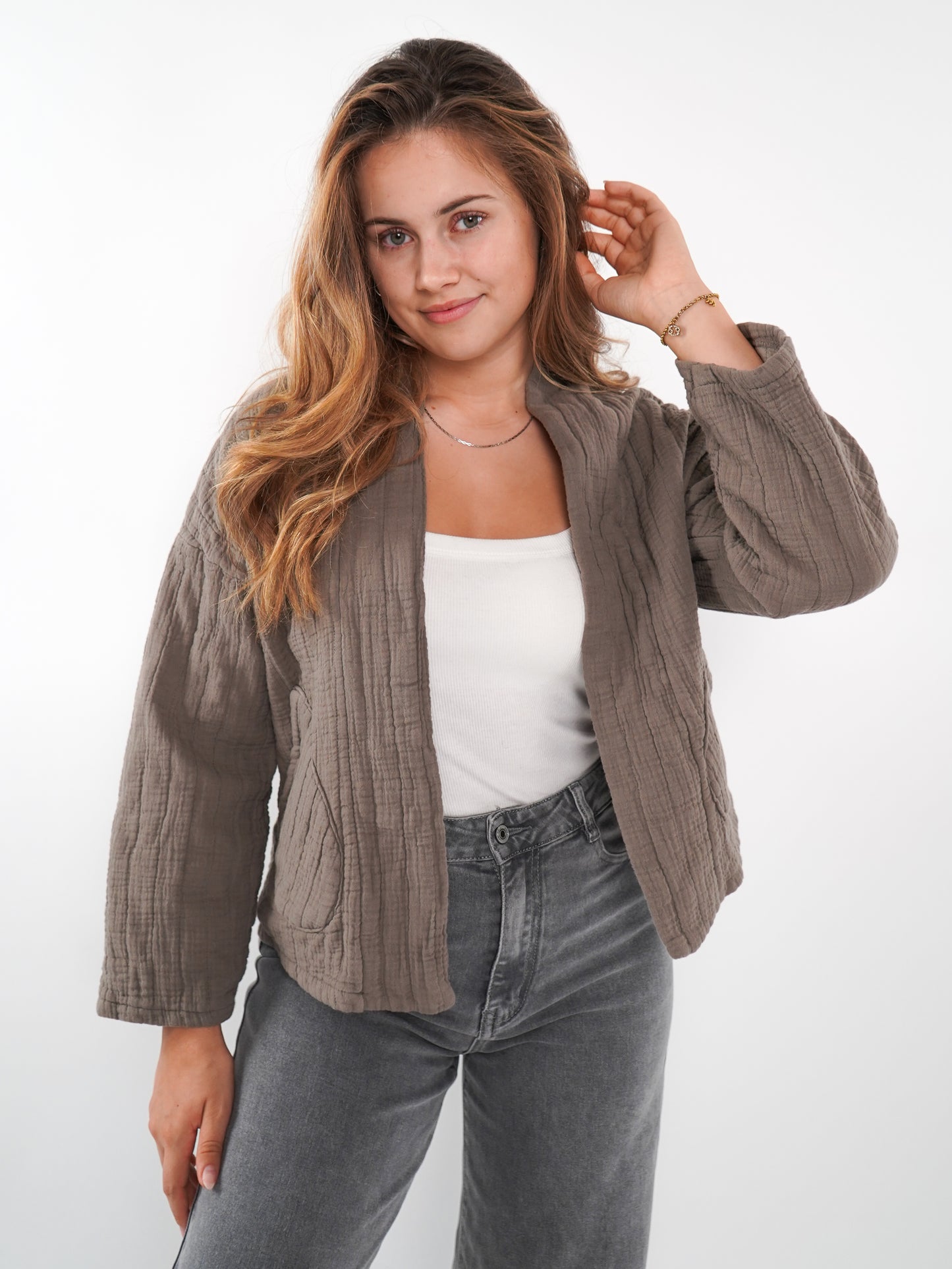 Musselin Steppjacke Valerie - Braun mit Grau