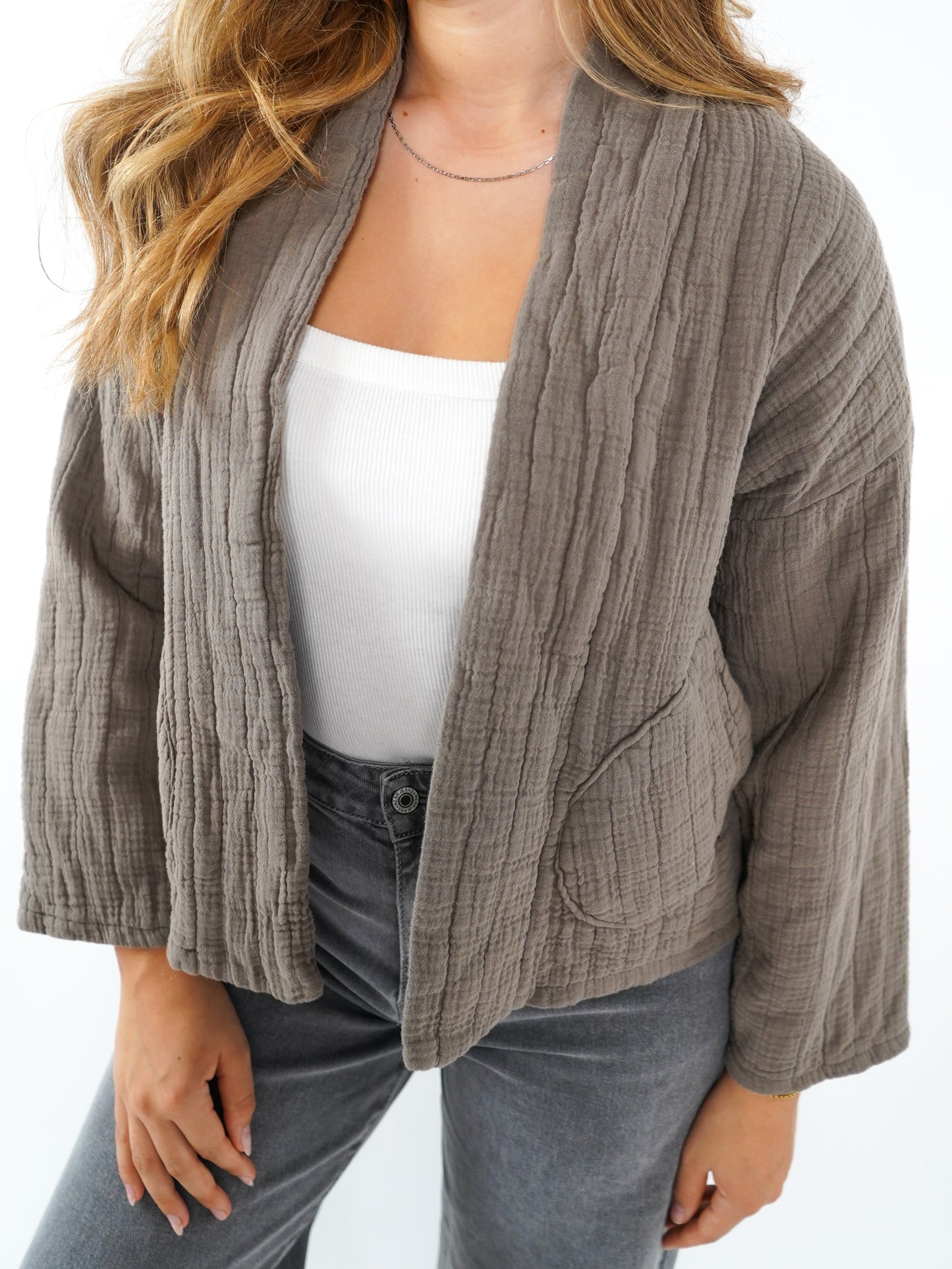 Musselin Steppjacke Valerie - Braun mit Grau