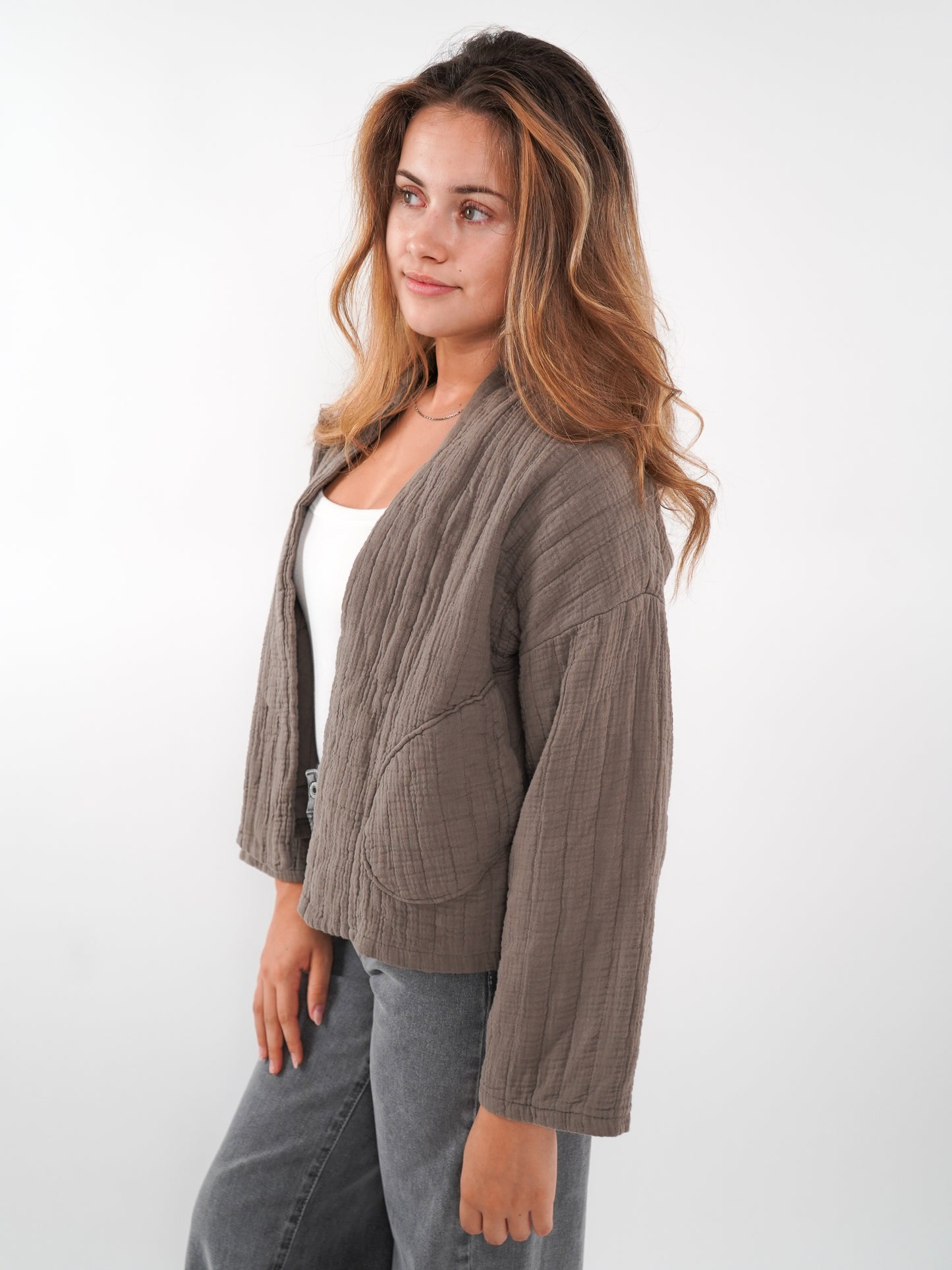 Musselin Steppjacke Valerie - Braun mit Grau