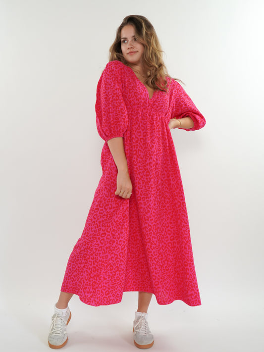 ZWEITELIEBE 536 Musselin Midikleid Siena Leo -  Pink - vom Umtausch ausgeschlossen