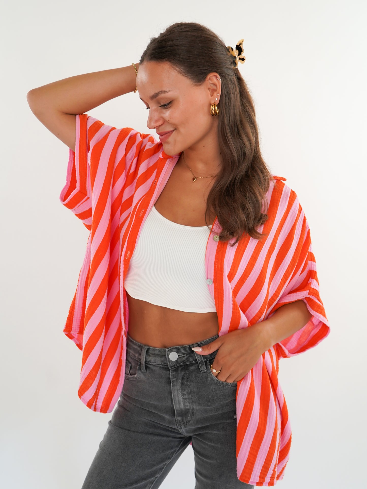 Musselinshirt Mara Stripes - Rosa/Orange