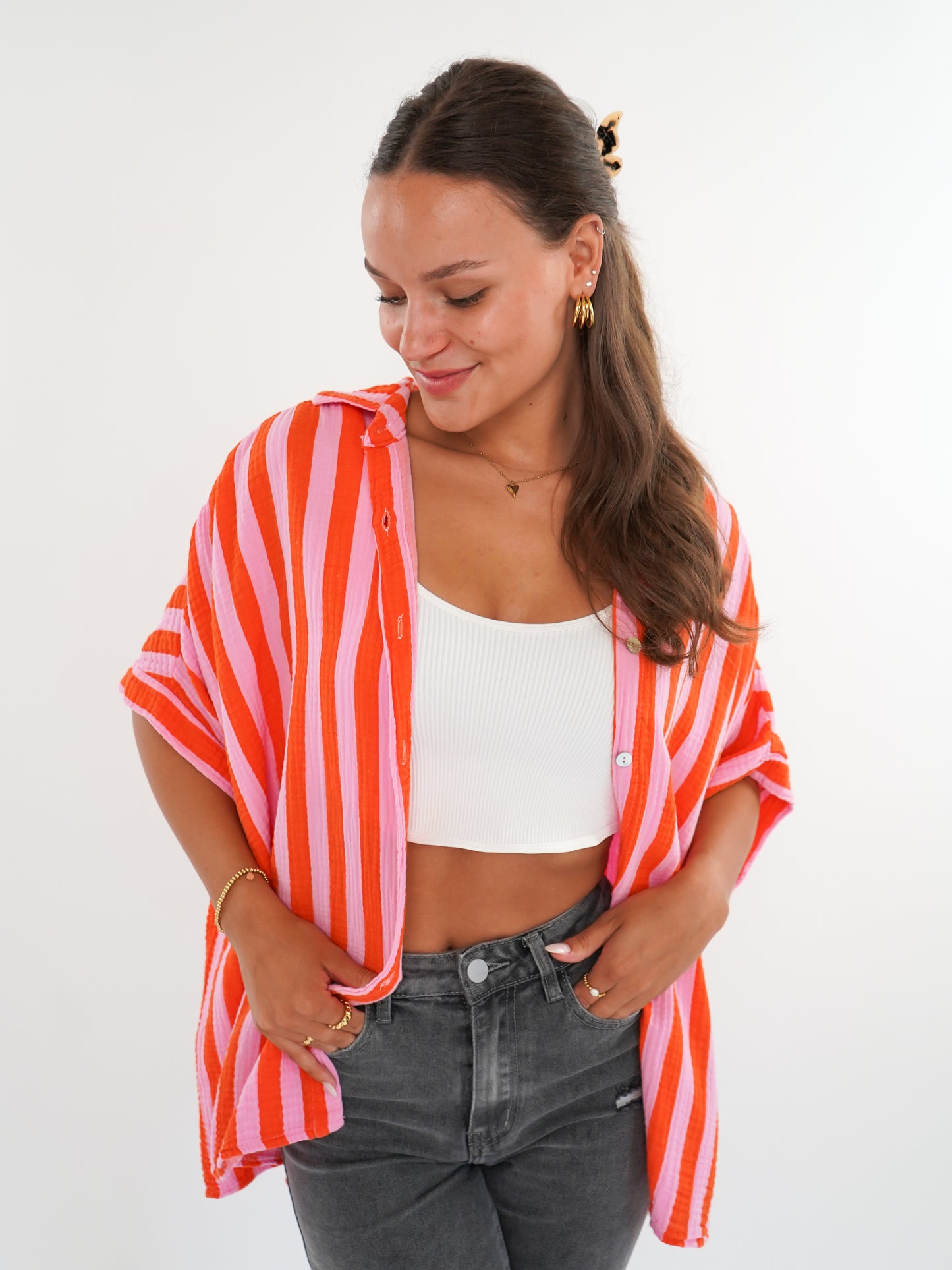 Musselinshirt Mara Stripes - Rosa/Orange