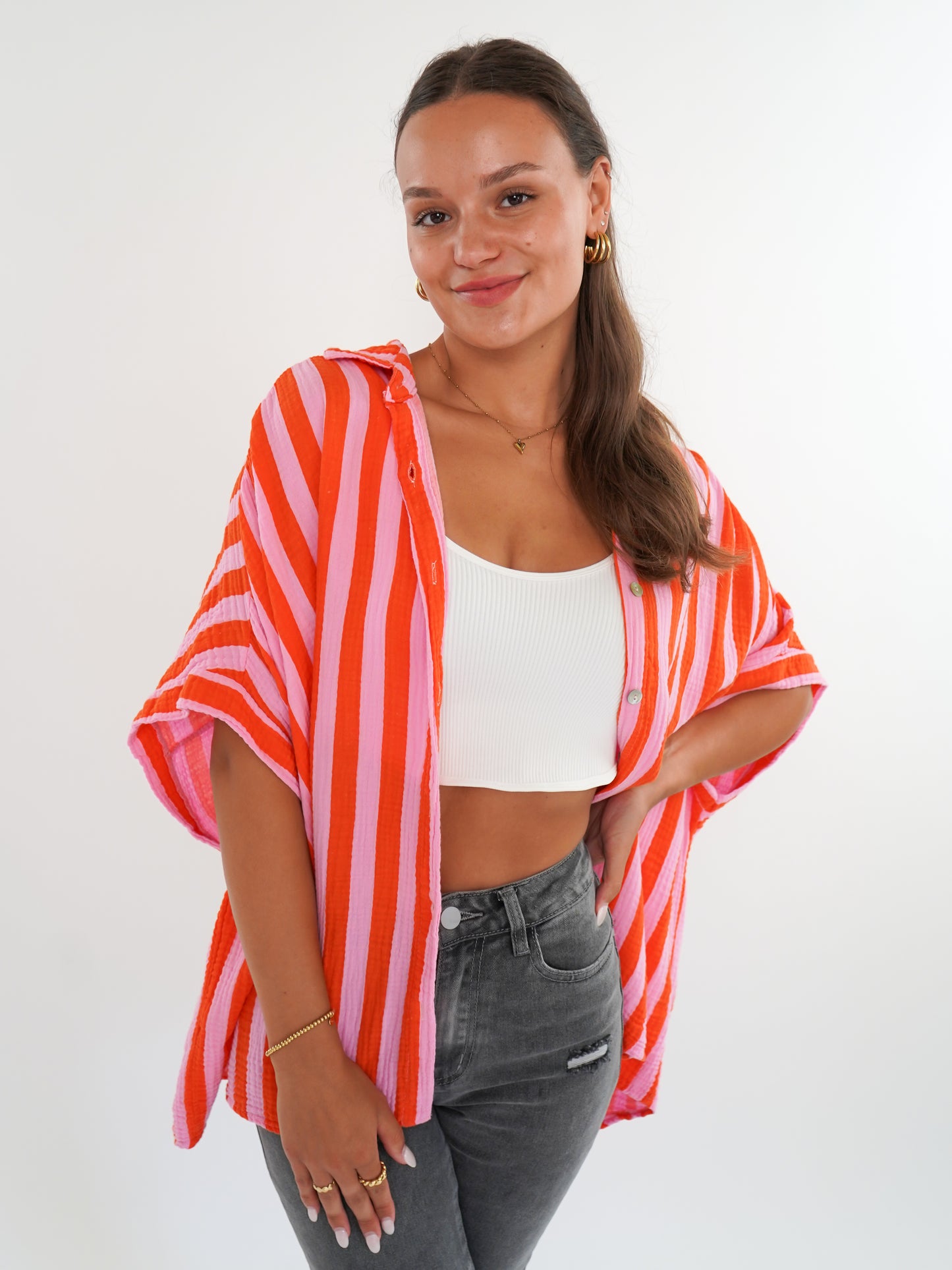 Musselinshirt Mara Stripes - Rosa/Orange